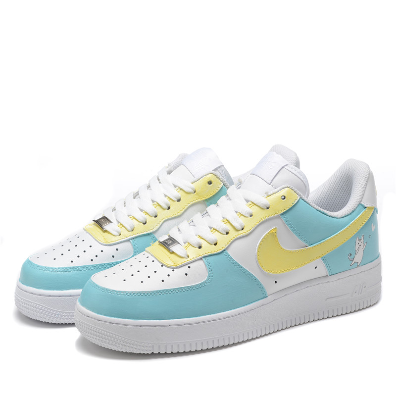 Lookbook [Kasut Custom] Nike Air Force 1 Low '07 'Kucing Gembira Putih-Kuning-Biru' CW2288-111(Team54-开心猫)