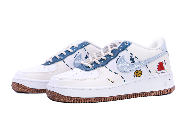 Lookbook 【客製化球鞋】Nike Air Force 1 Low 07 "Indigo" 聖誕夜 復古 植物刺繡 低筒 板鞋 男女同款 藍棕
