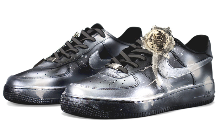 Lookbook 【定制球鞋】Nike Air Force 1 Low '07 空軍一號 新中式 特殊禮盒 潑墨 科技銀 灼燒乾枯玫瑰 手工做舊風 情侶 休閒 低幫 板鞋 男款 黑銀