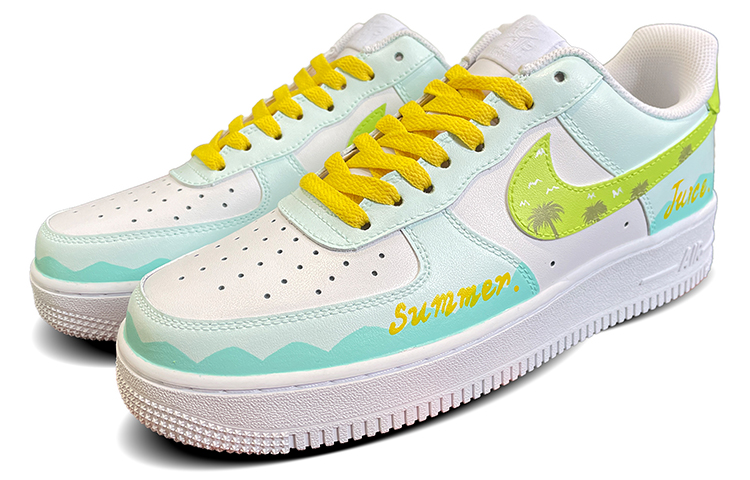Lookbook [定制鞋] 耐克空军1号低帮'07'夏日微风棕榈海滩涂鸦' 315122-111(TeamD-男款椰树浅滩薄荷绿)