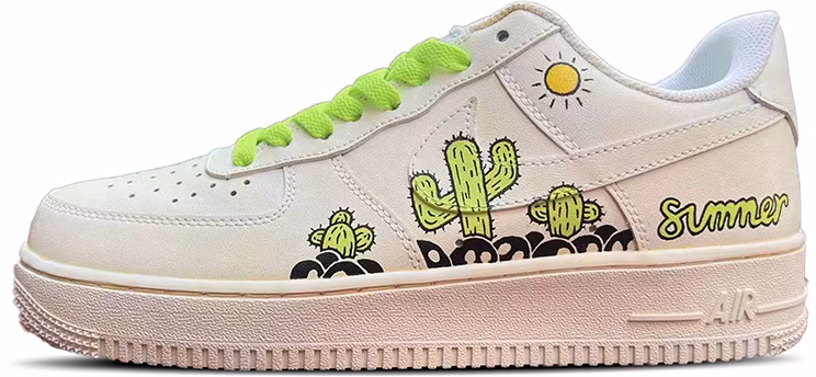 custom-shoes-nike-air-force-1-low-07-summer-cactus-oxidized-hand-painted-with-fluorescent-shoelaces