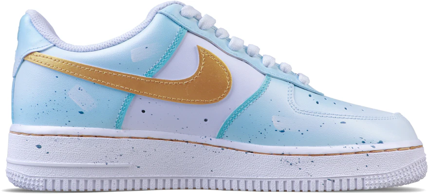 【定制球鞋】 Nike Air Force 1 Low '07 空軍一號 夏日熊貓 手繪噴繪 潑墨 冷冰藍冰藍漸變 低幫 板鞋 男款 藍金 Order 【定制球鞋】 Nike Air Force 1 Low '07 空軍一號 夏日熊貓 手繪噴繪 潑墨 冷冰藍冰藍漸變 低幫 板鞋 男款 藍金