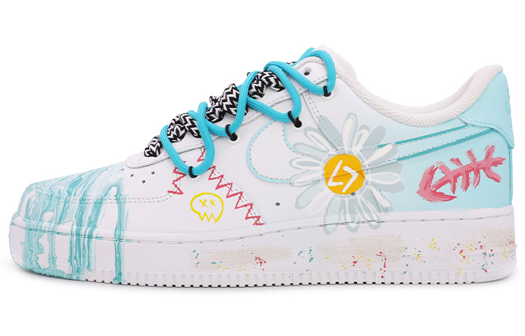 Buy [Sepatu Custom] Nike Air Force 1 Low '07 'Tiffany Blue Sunflower Retro Grafiti' CW2288-111(TeamM-男款太阳花白蓝)