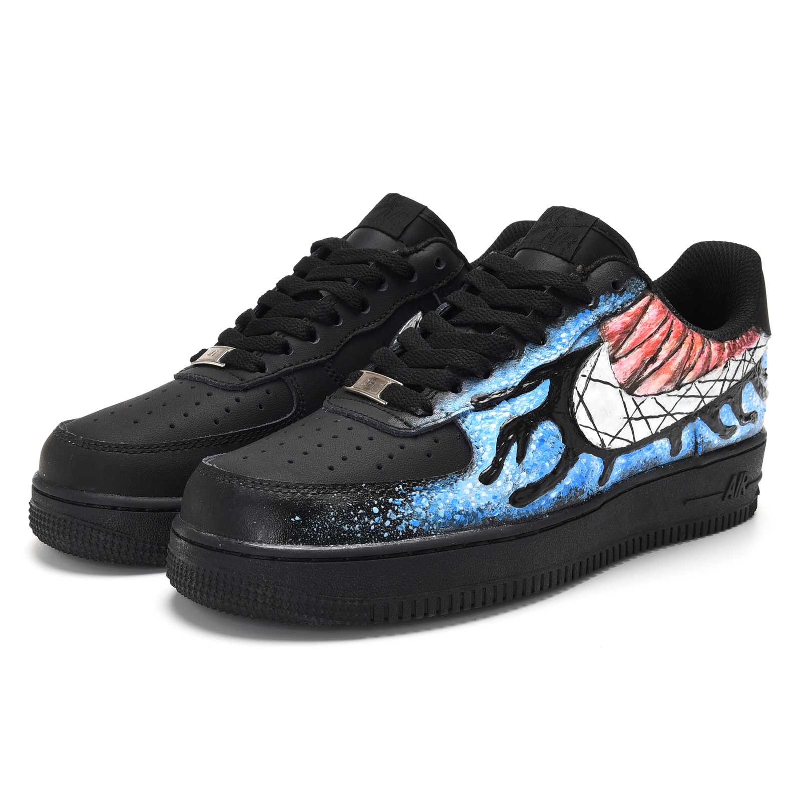 Lookbook [カスタムシューズ] ナイキ エア フォース 1 ロー '3D手描きタクティルアート' CW2288-001(Team23-男女款-毒液-纯黑)