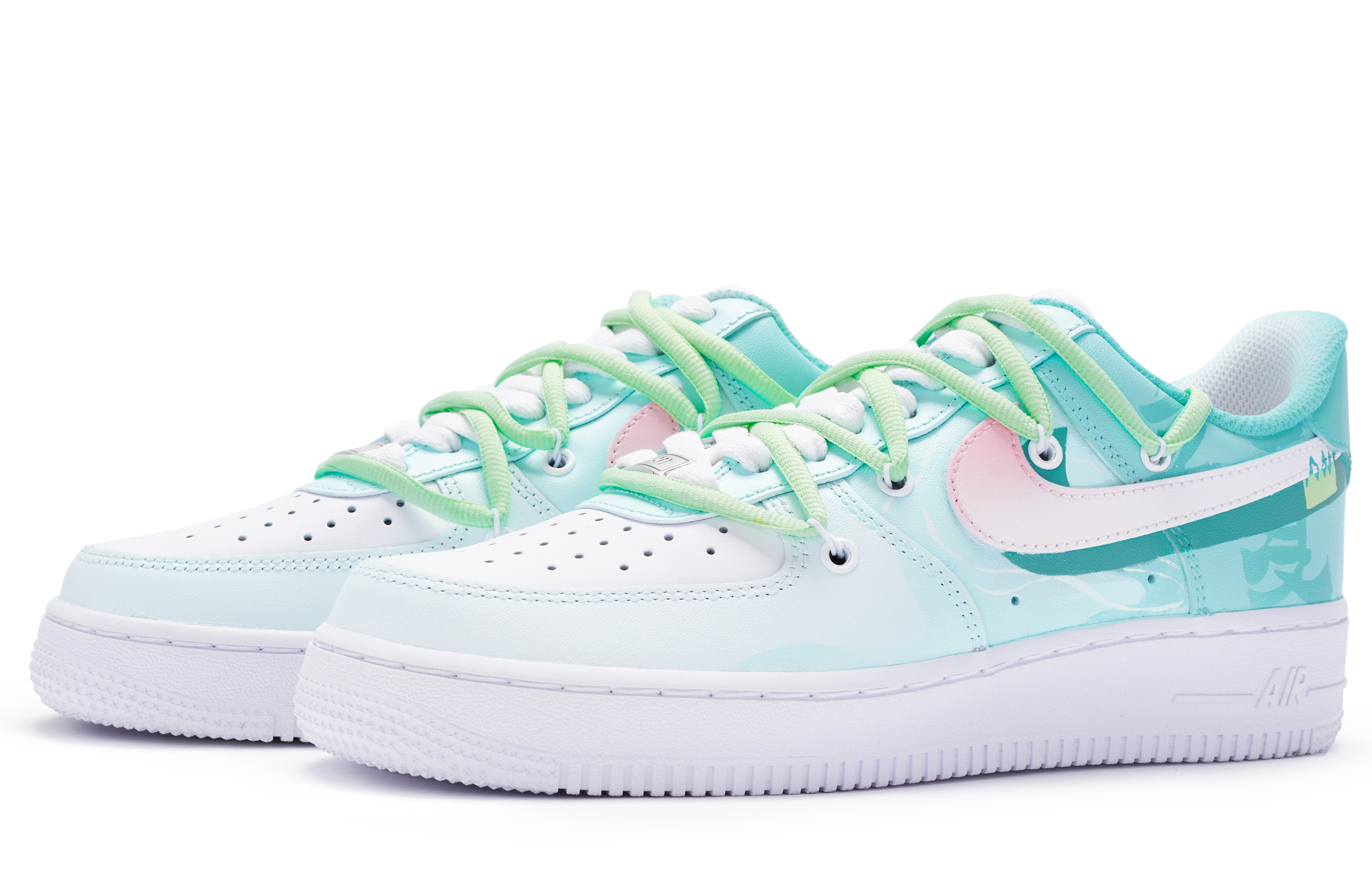 Lookbook 나이키 에어포스 1 로우 '입하 화이트 그린 핑크' (커스텀) CW2288-111(TeamR-男款立夏白绿粉S-BOX)