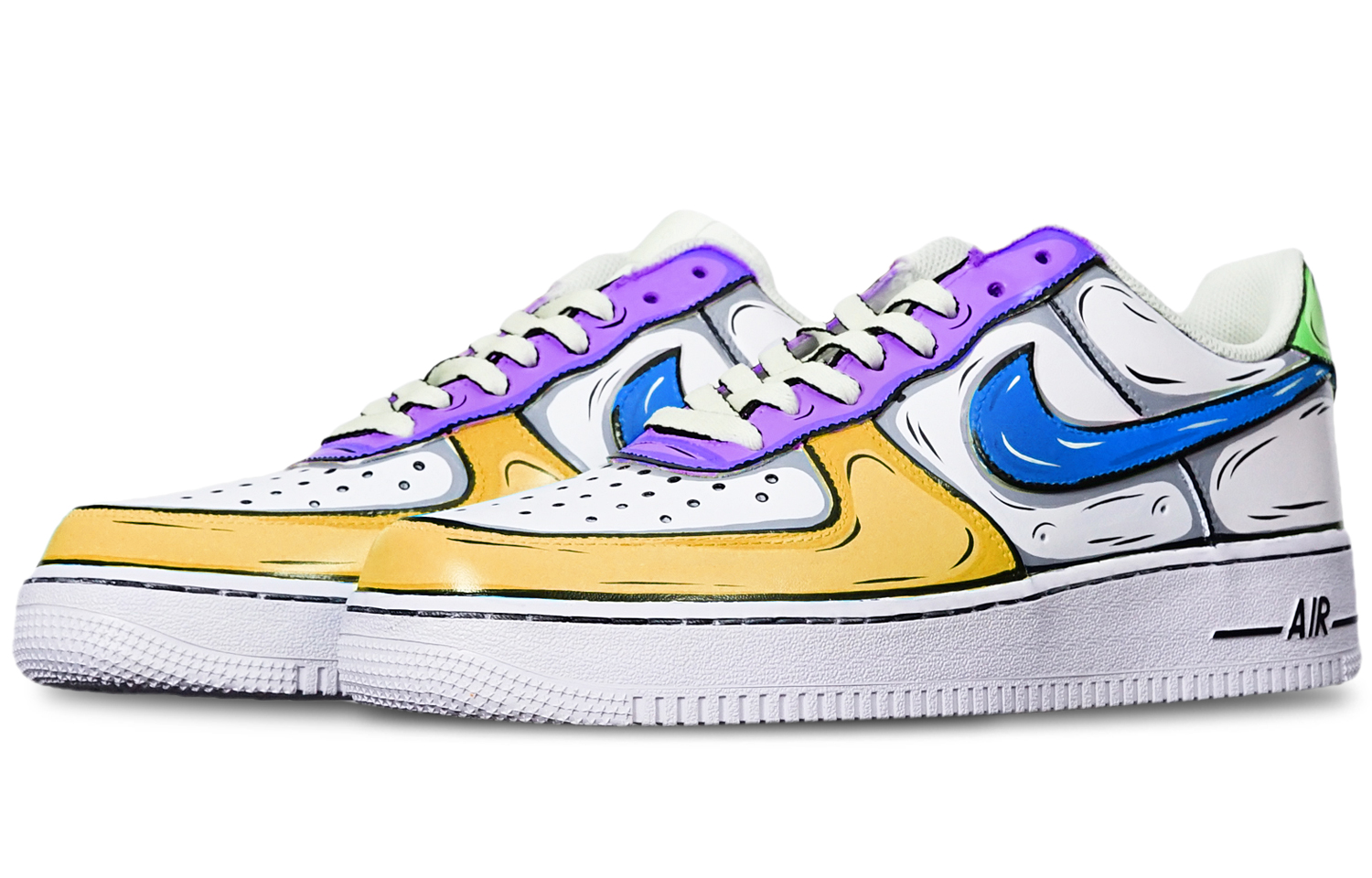 Lookbook [Kasut Custom] Nike Air Force 1 Low 'Anime Multicolor' CW2288-111(TeamT-二次元橙紫绿S-BOX)