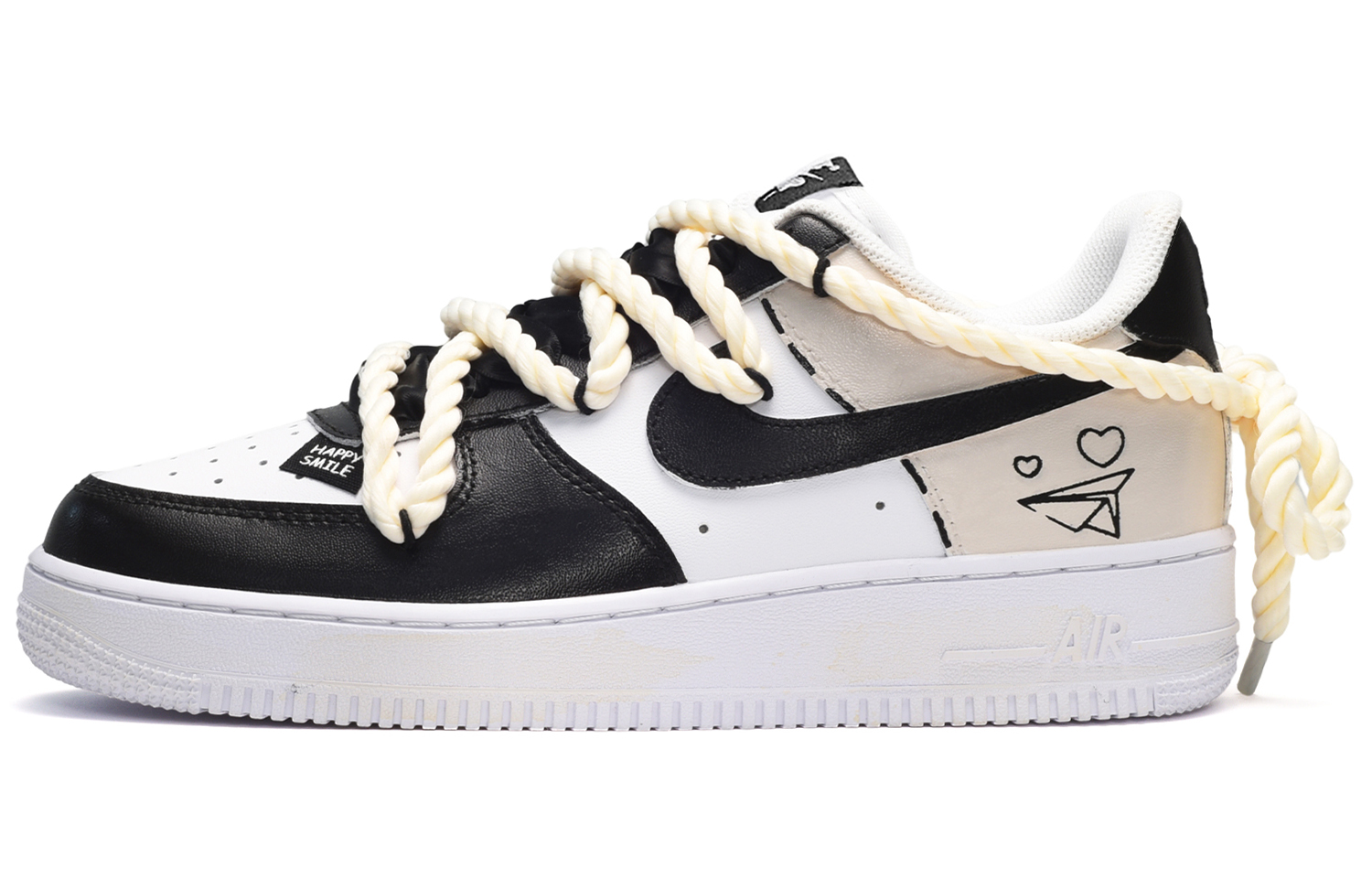 Buy [Sneakers Kustom] Nike Air Force 1 Low 'Anime Smiley Hitam Putih Kuning' CW2288-111(TeamE-男款笑脸布贴黑白黄)