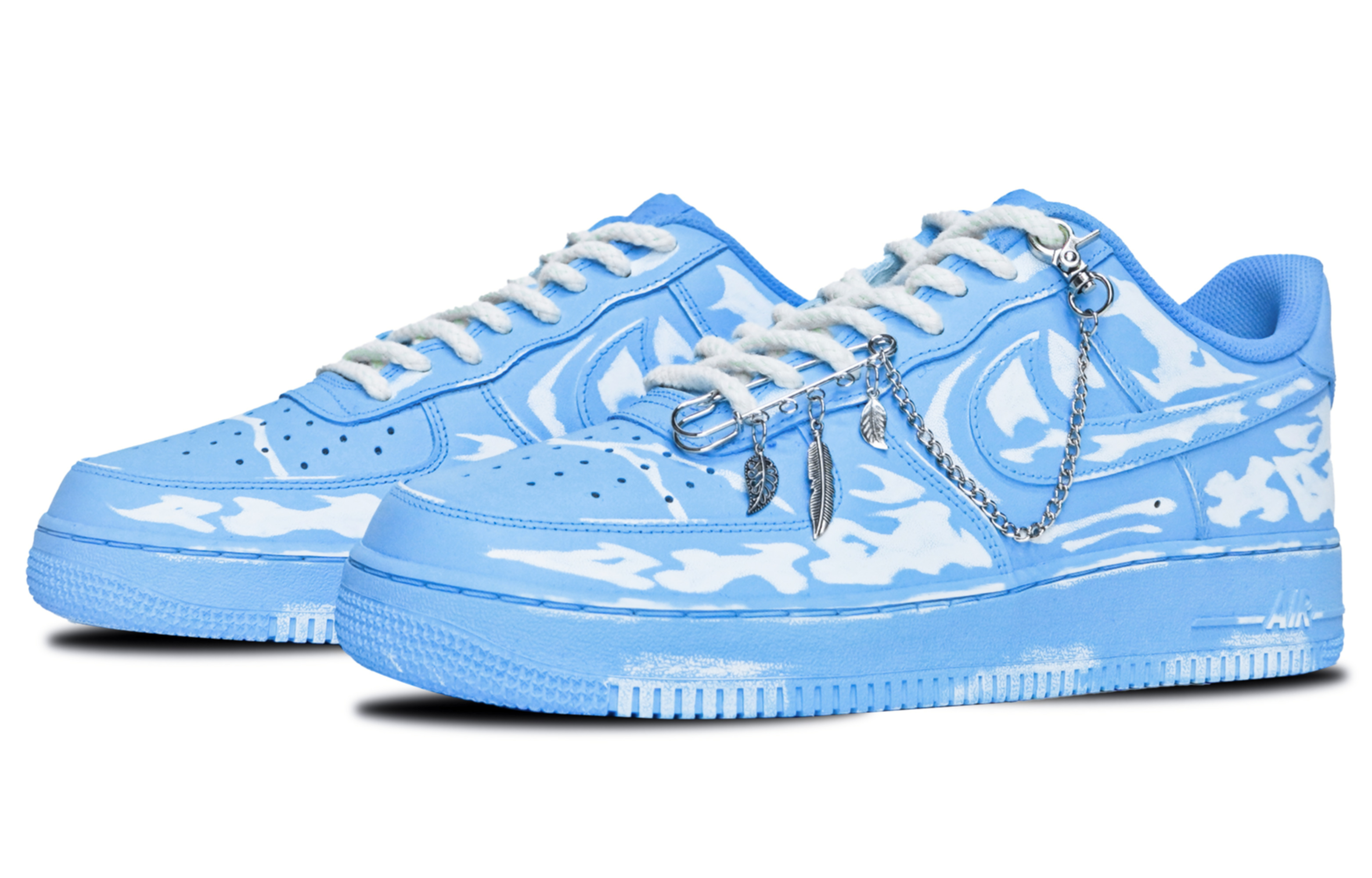 Lookbook 【カスタムシューズ】ナイキ エアフォース 1 ロー 'アートミュージアムブルースクラッチド' CW2288-111(Team陆-男款浸染刮刮乐骨纹链条)