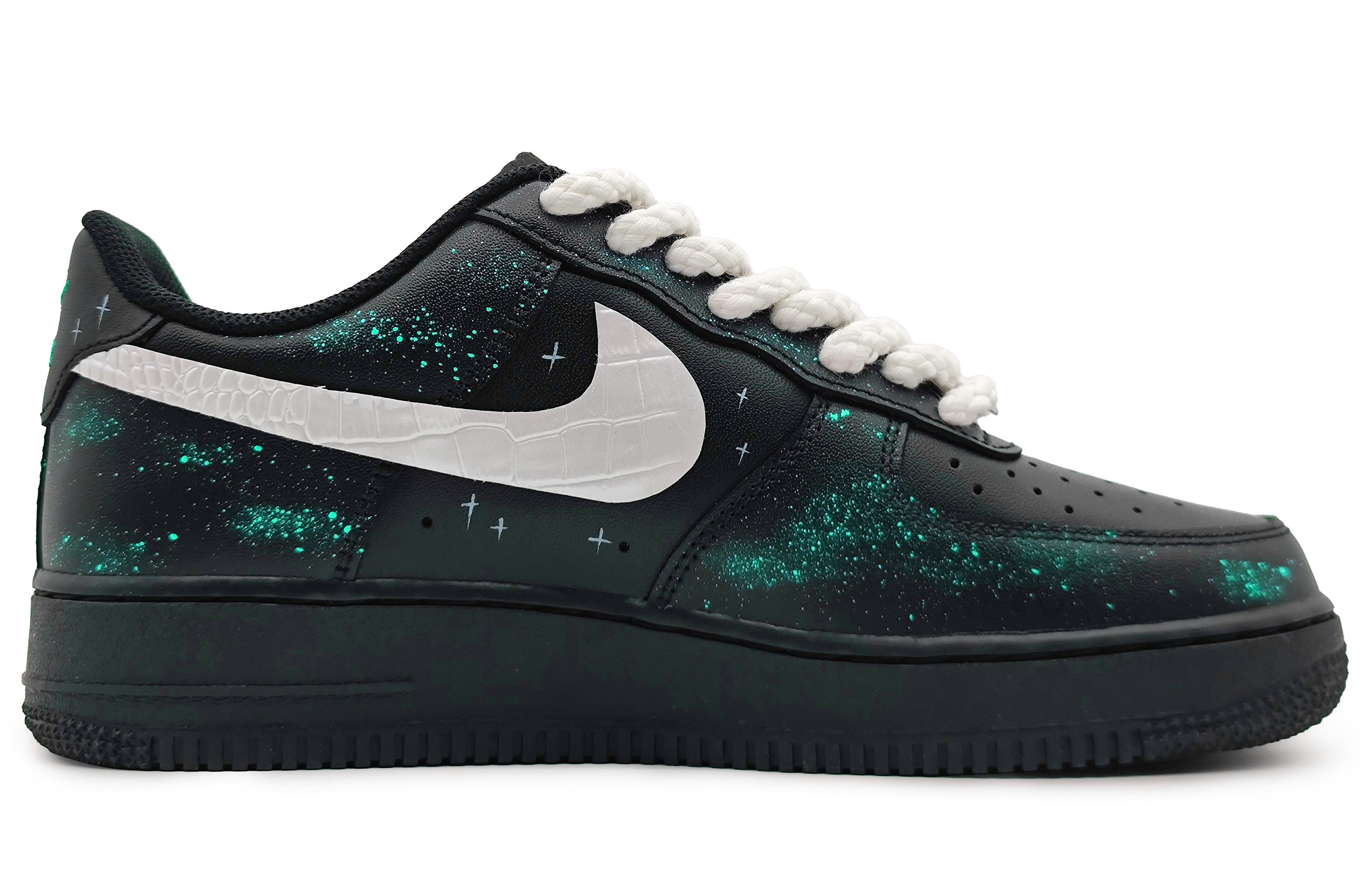Order 【訂製球鞋】 Nike Air Force 1 Low '07 空軍一號 極光 繁星點點 珠光皮勾 潮流 低筒 滑板鞋 男款 綠黑銀