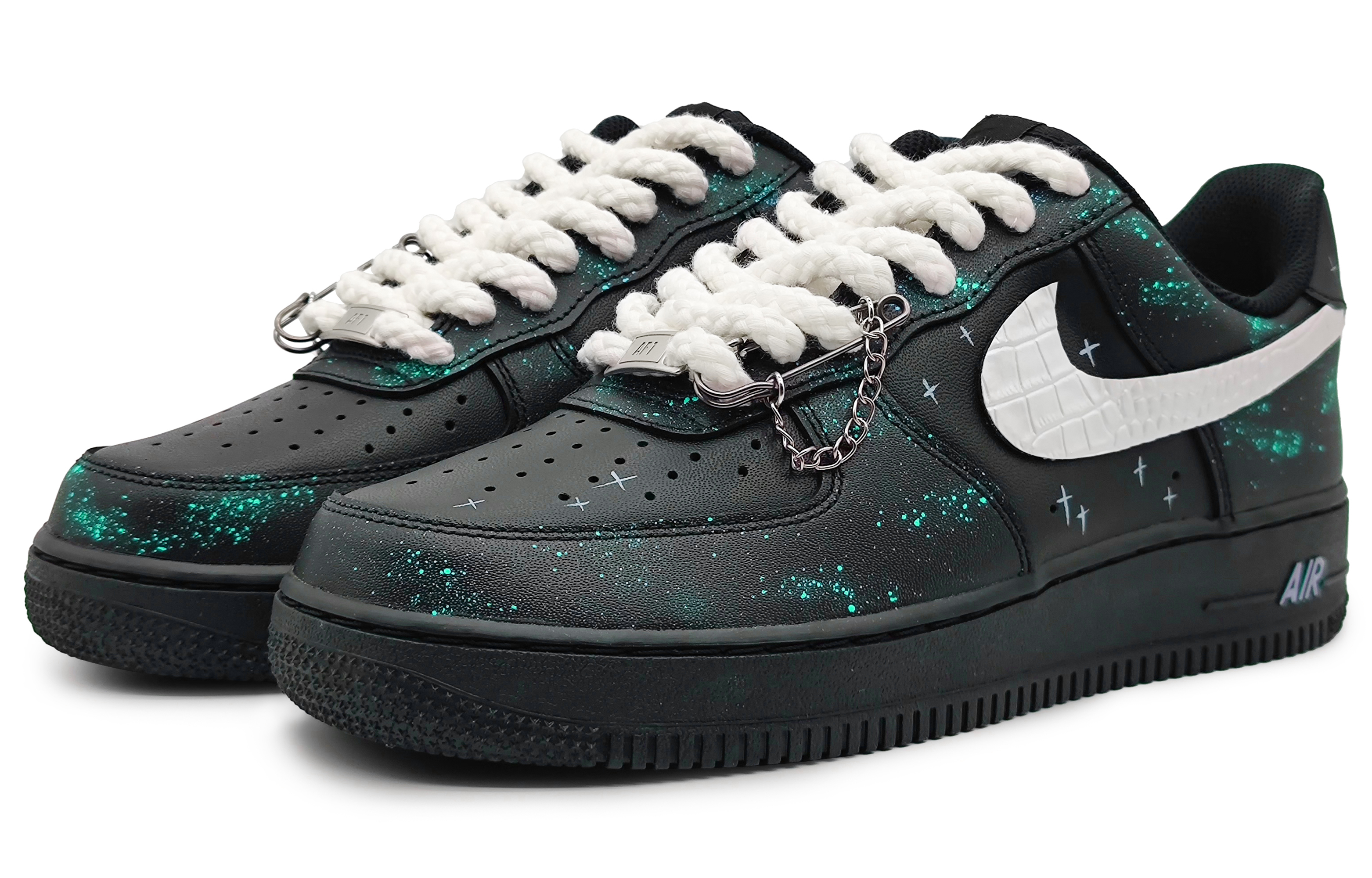 Lookbook 【訂製球鞋】 Nike Air Force 1 Low '07 空軍一號 極光 繁星點點 珠光皮勾 潮流 低筒 滑板鞋 男款 綠黑銀