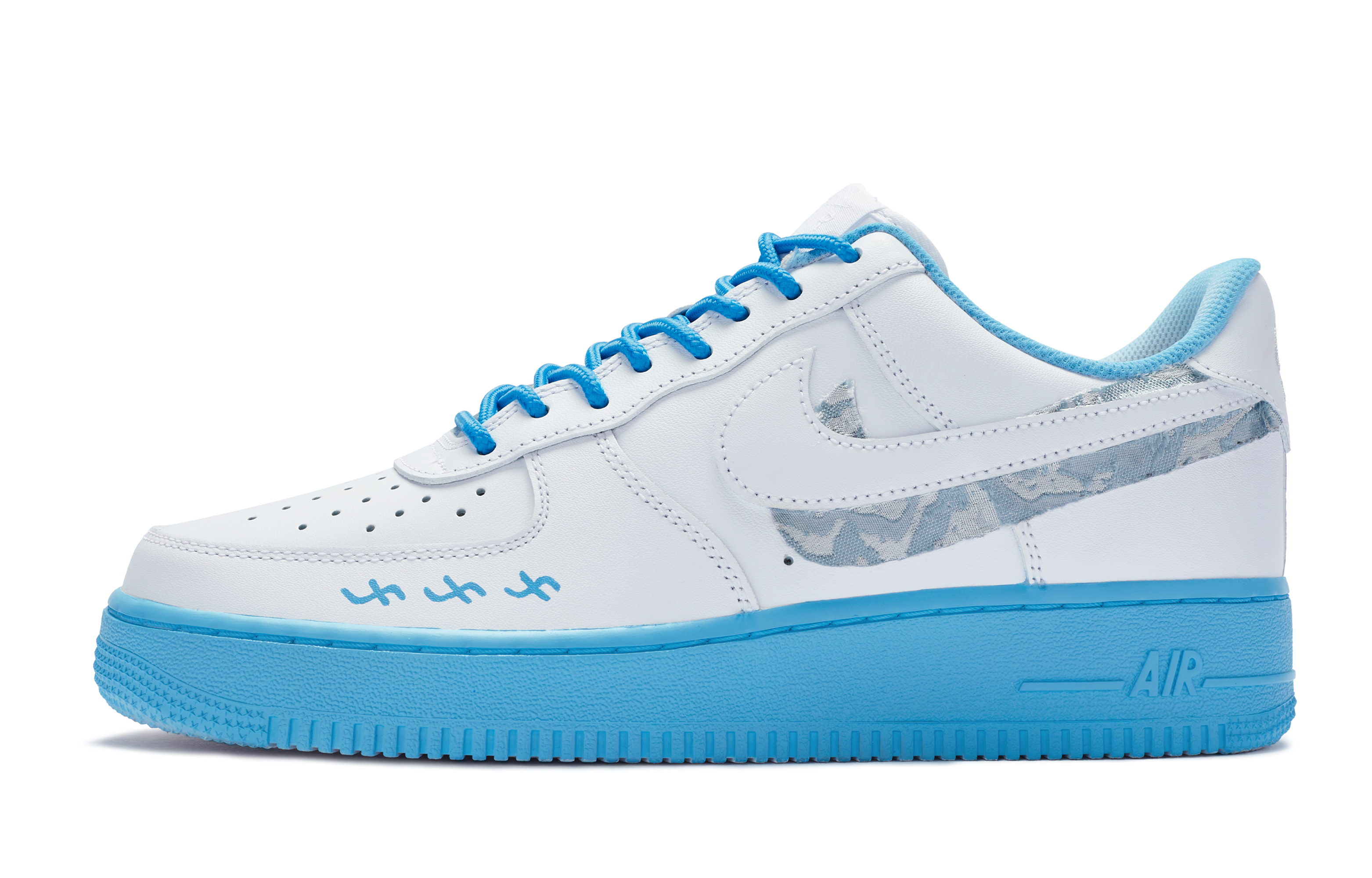 Buy [Nike Sepatu Custom] Air Force 1 Low 'Bailan Summer Breeze' DH2920-111(Team80-女款白兰地白蓝)