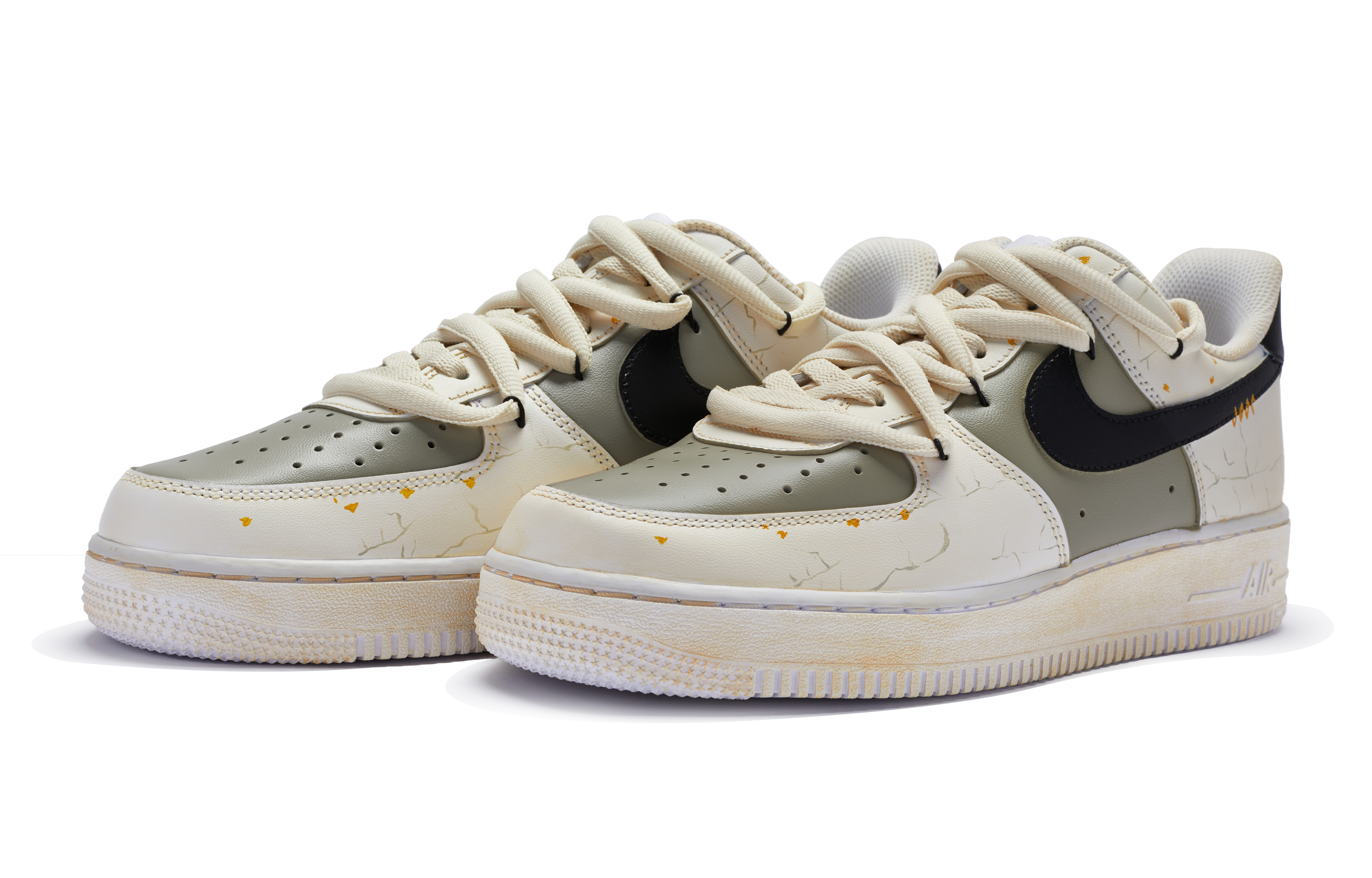 Lookbook [Kasut Custom] Nike Air Force 1 Low 'Beige-Hitam Tangan-Dicatan' DH2920-111(TeamR-女款病态编织)
