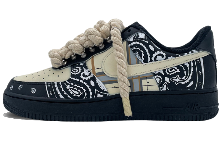 Buy [定制鞋] 耐克空军1号 低帮 '米色黑格' CW2288-001(Team44-格纹黑武士)