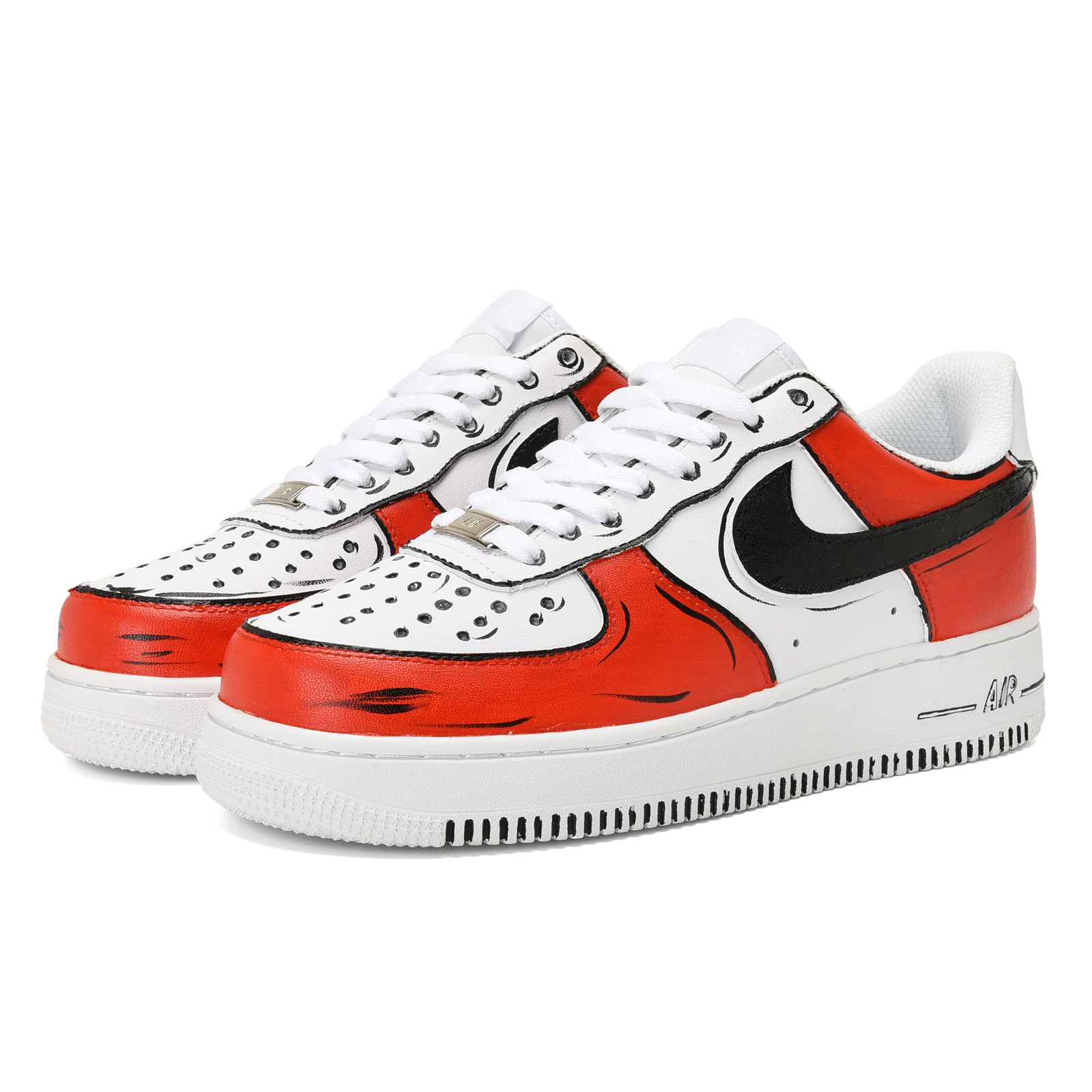 Lookbook [Kasut Custom] Nike Air Force 1 Low 'Beijing Opera Mask - Hitam Merah Grafiti' CW2288-111(Team23-男款-京剧脸谱-纯白)