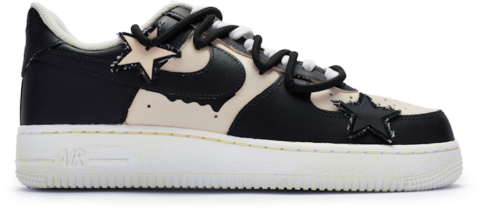 【訂製球鞋】 Nike Air Force 1 Low BIGNIU 日與夜 高街解構 手繪噴繪 低筒 運動鞋 GS 黑米 Order 【訂製球鞋】 Nike Air Force 1 Low BIGNIU 日與夜 高街解構 手繪噴繪 低筒 運動鞋 GS 黑米