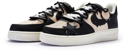 【訂製球鞋】 Nike Air Force 1 Low BIGNIU 日與夜 高街解構 手繪噴繪 低筒 運動鞋 GS 黑米 Shop 【訂製球鞋】 Nike Air Force 1 Low BIGNIU 日與夜 高街解構 手繪噴繪 低筒 運動鞋 GS 黑米