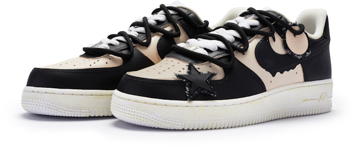 【訂製球鞋】 Nike Air Force 1 Low BIGNIU 日與夜 高街解構 手繪噴繪 低筒 運動鞋 GS 黑米 Shop 【訂製球鞋】 Nike Air Force 1 Low BIGNIU 日與夜 高街解構 手繪噴繪 低筒 運動鞋 GS 黑米