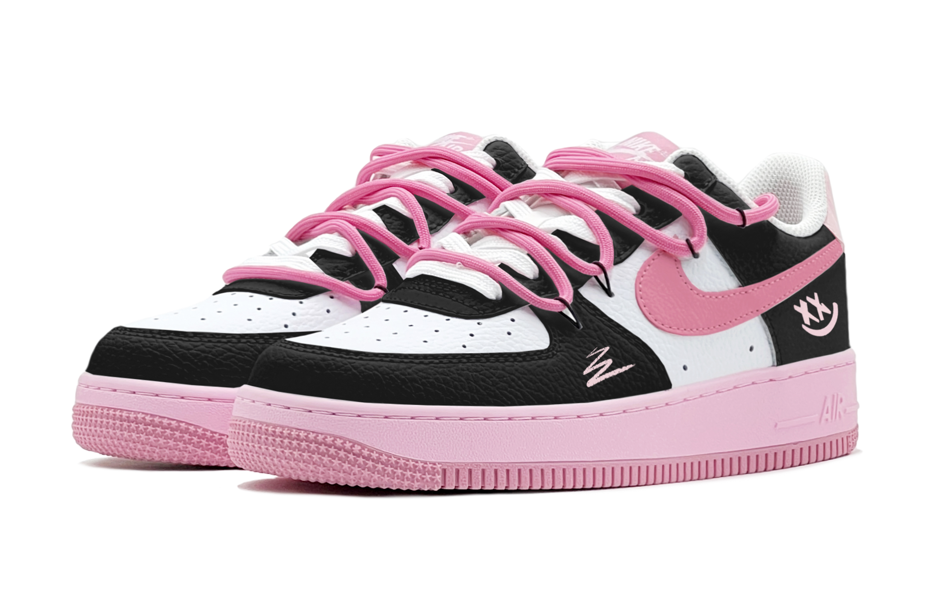 Lookbook [Sepatu Kustom] Nike Air Force 1 Low 'Humor Hitam' CT3839-107(TeamS-黑粉笑脸女S-BOX)