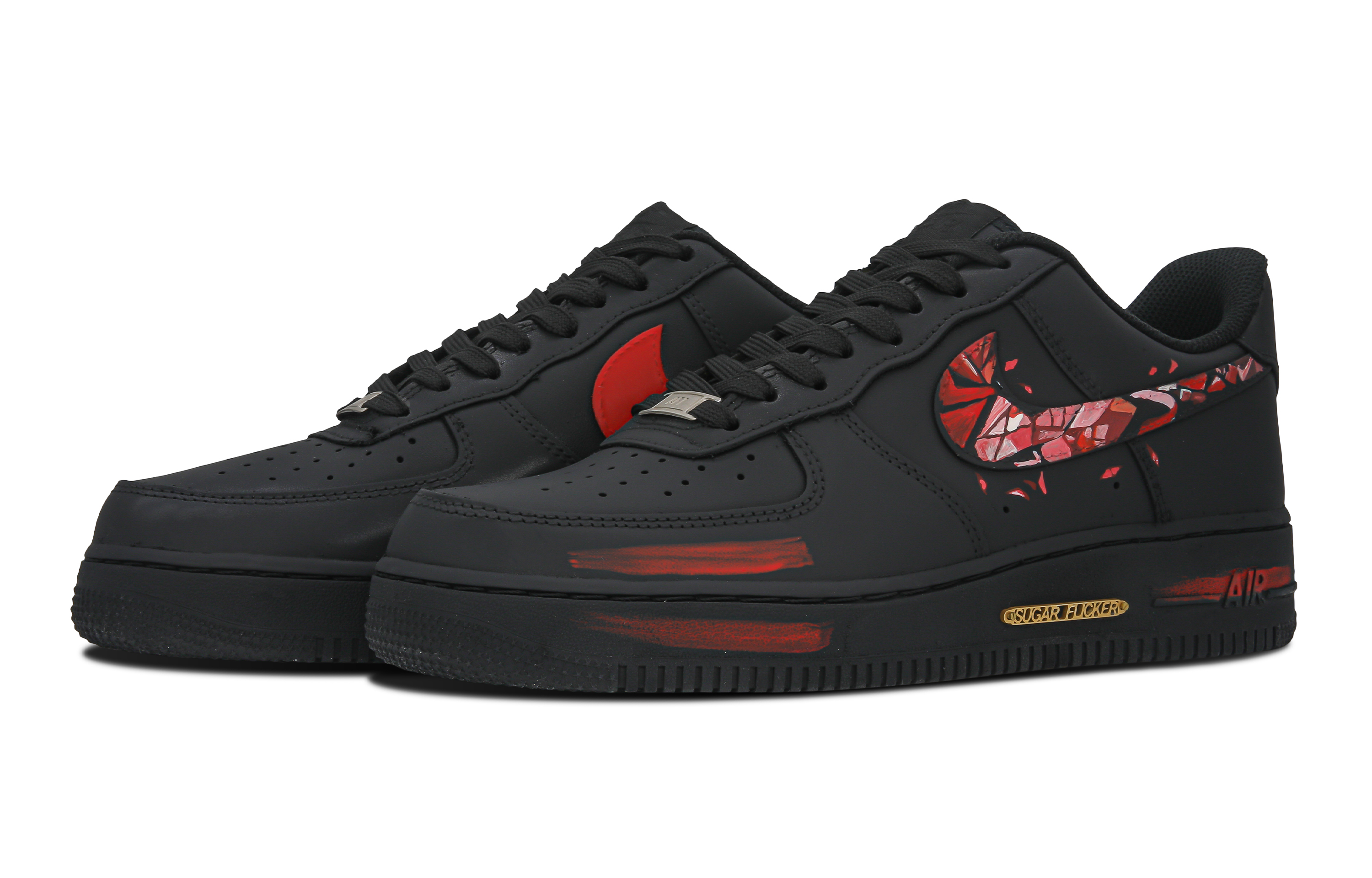Lookbook Zapatillas Nike Air Force 1 Low 'Swoosh Negro Rojo Personalizadas' CW2288-001(Teamone-AF1碎钩）