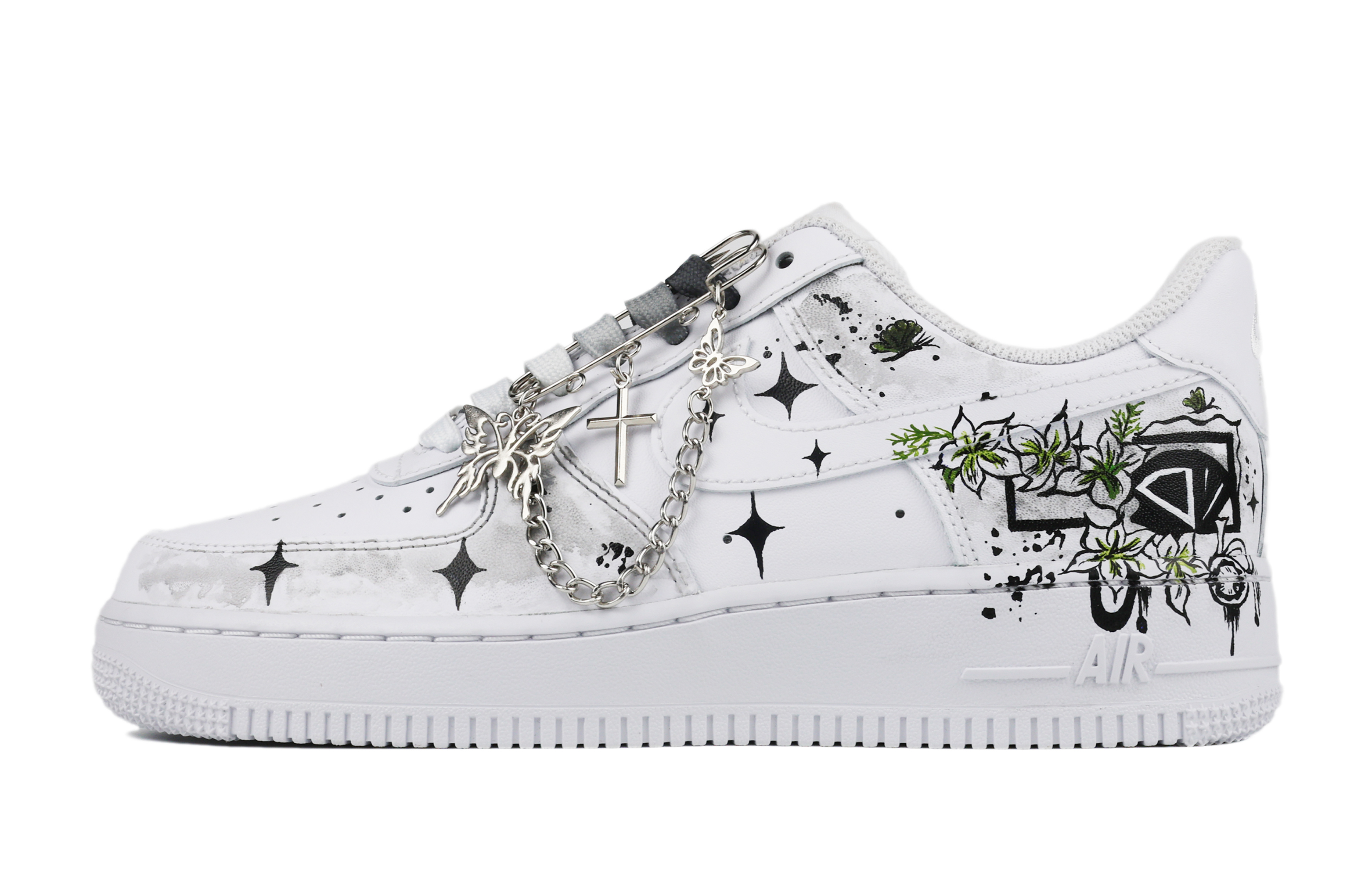 [Custom Shoes] Nike Air Force 1 Low 'Black White Grey - Artistic Spring'