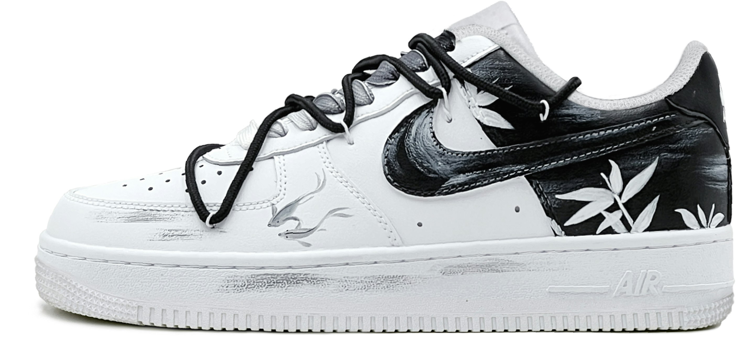 custom-shoes-nike-air-force-1-low-black-white-ink-bamboo-fish