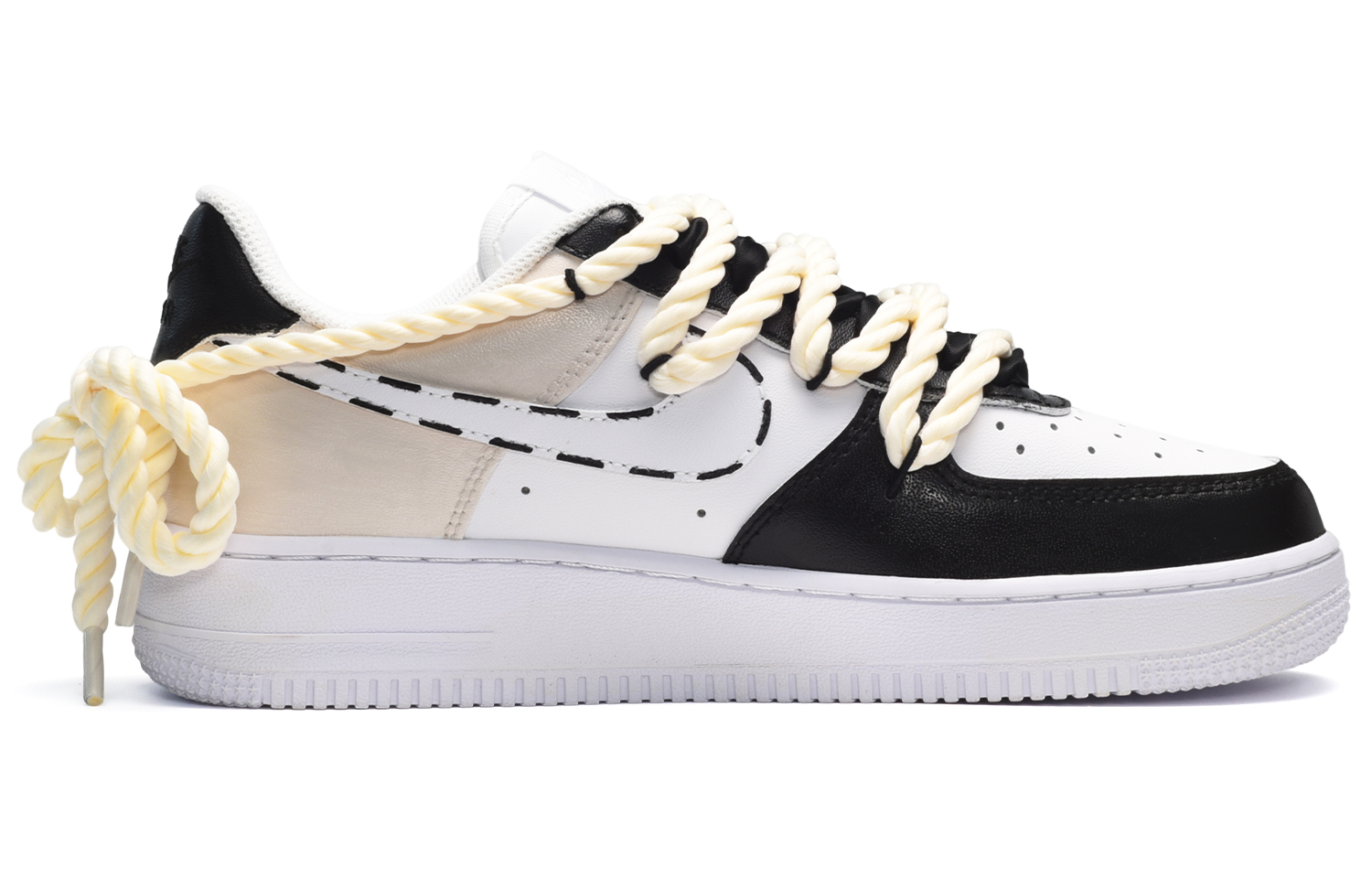 Order [Kasur Adat] Nike Air Force 1 Low 'Hitam Putih Kuning Senyuman Kartun' DD8959-100(TeamE-女款笑脸布贴黑白黄)