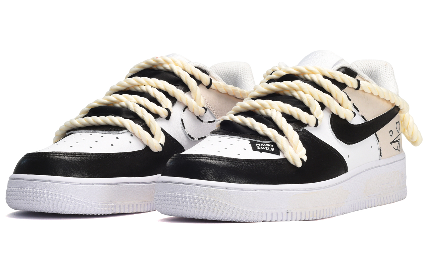 Lookbook [Kasur Adat] Nike Air Force 1 Low 'Hitam Putih Kuning Senyuman Kartun' DD8959-100(TeamE-女款笑脸布贴黑白黄)