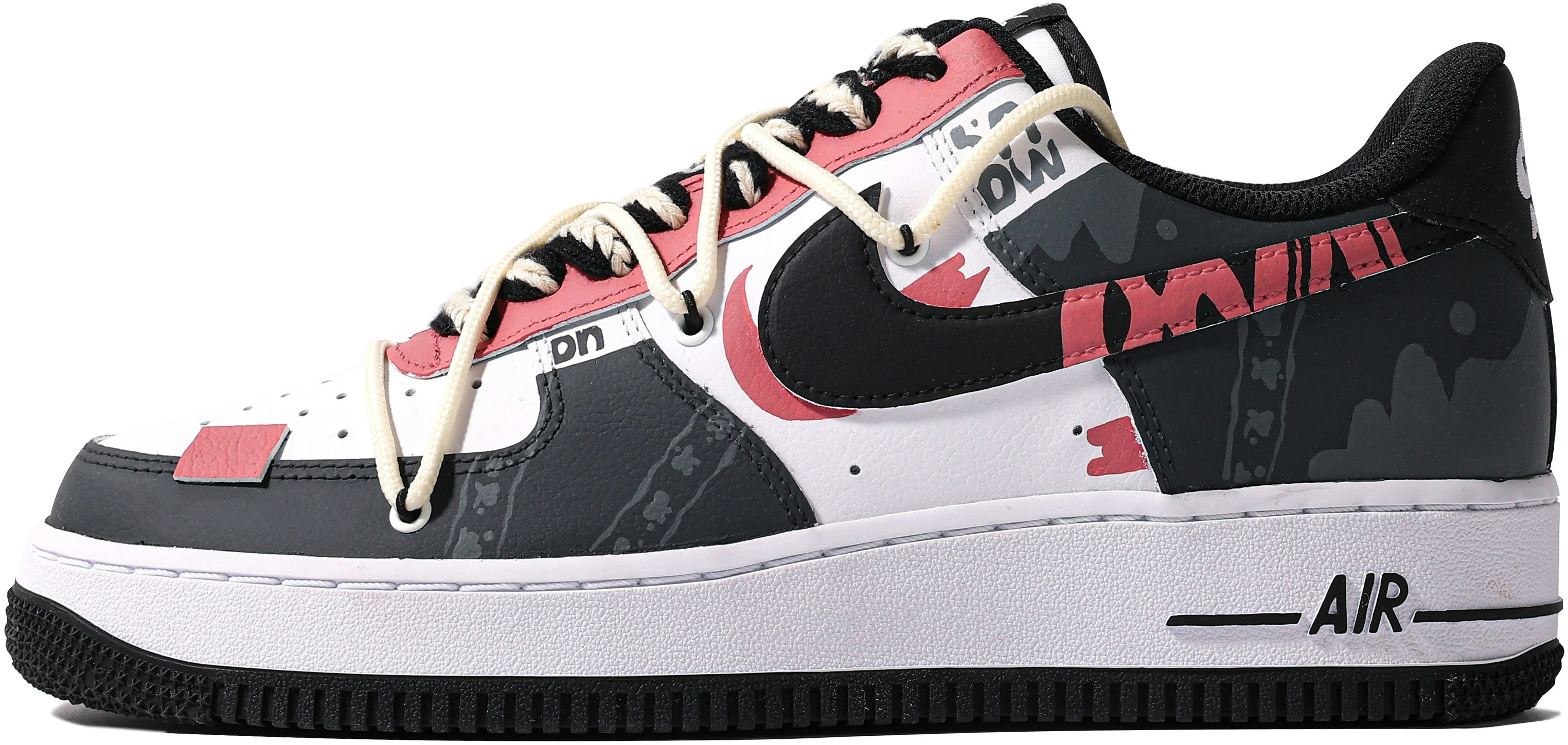 custom-shoes-nike-air-force-1-low-blood-realm-graffiti-patchwork-white-black-pink