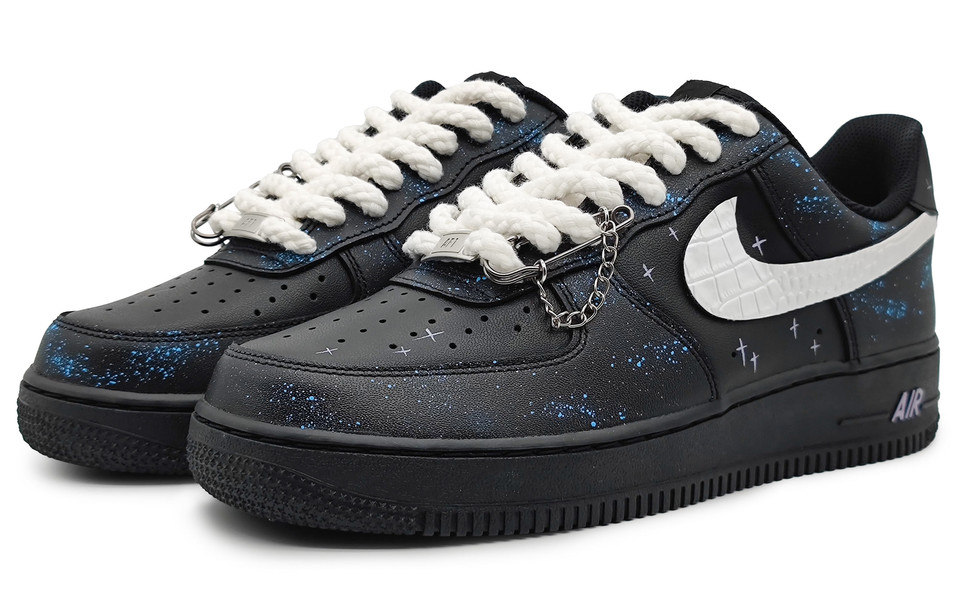 Lookbook [Kasut Tersuai] Nike Air Force 1 Rendah 'Biru Hitam Perak Northern Star' CW2288-001(Team16-北极星蓝)