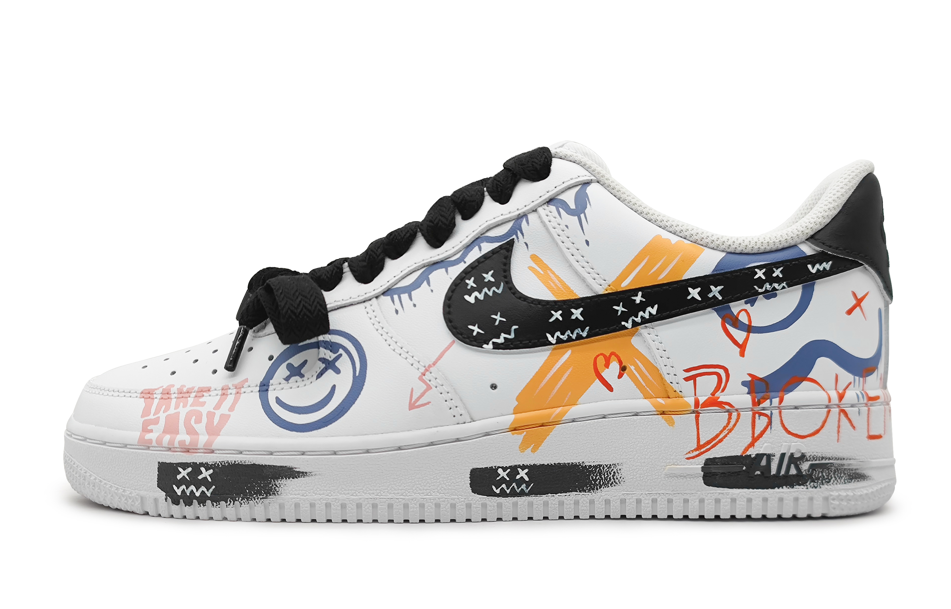 Buy [定制鞋] 耐克空军1号低帮'蓝橙涂鸦墨' DH2920-111(Team142-女款流体浮夸蓝橙)