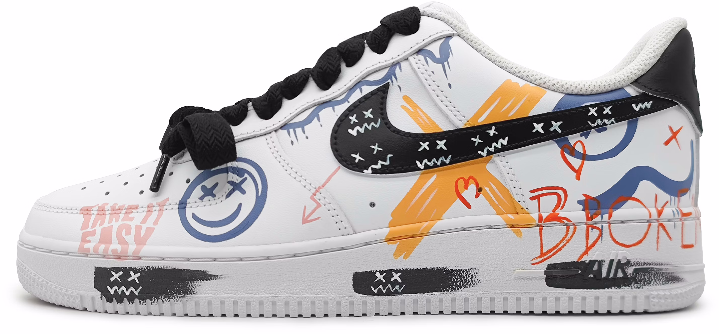 custom-shoes-nike-air-force-1-low-blue-orange-graffiti-ink