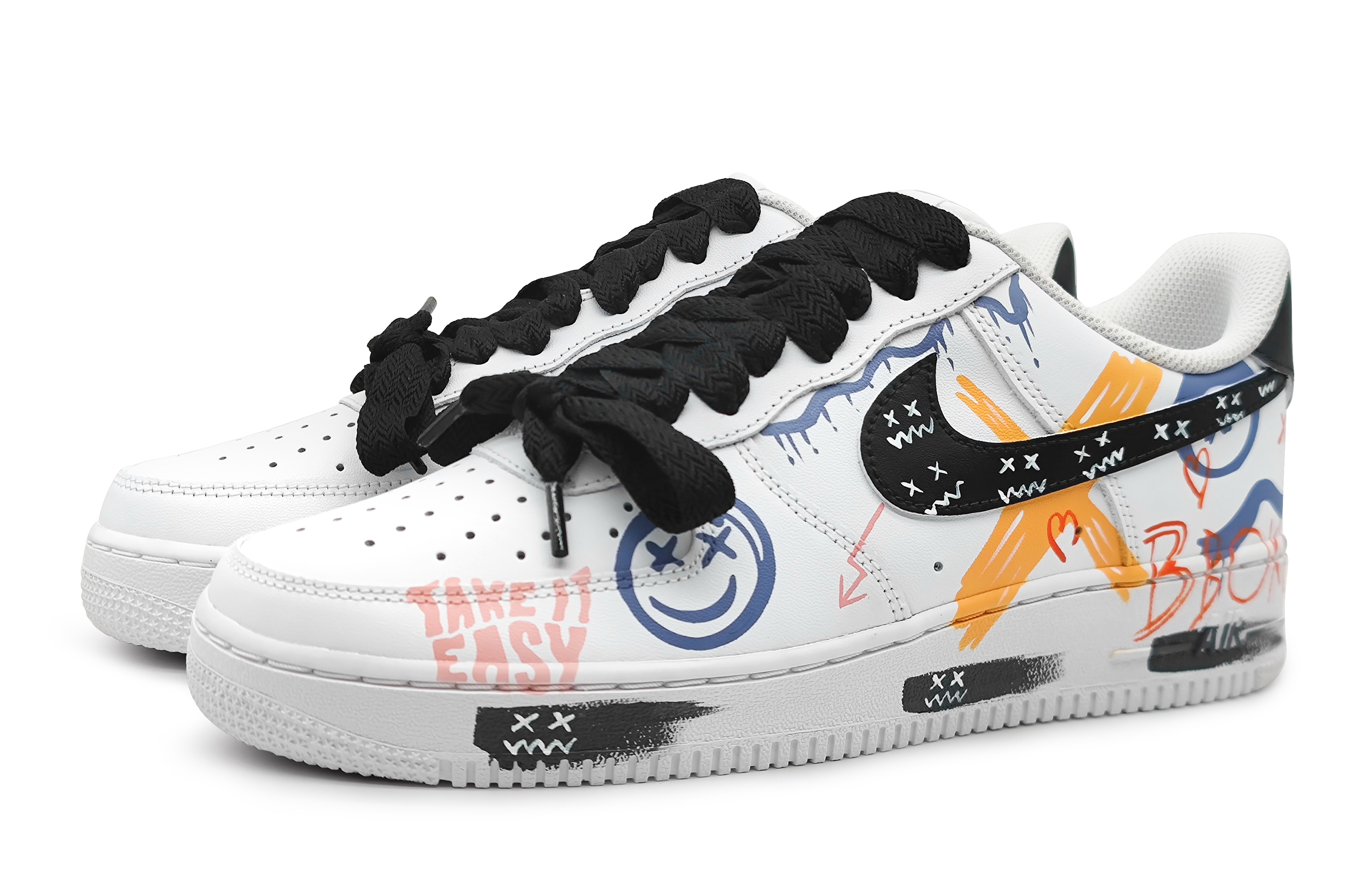 Shop [定制鞋] 耐克空军1号低帮'蓝橙涂鸦墨' DH2920-111(Team142-女款流体浮夸蓝橙)