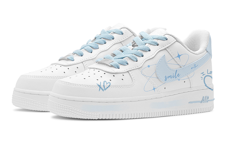 [Custom Shoes] Nike Air Force 1 Low 'Blue White Globe Heart' 圖 3