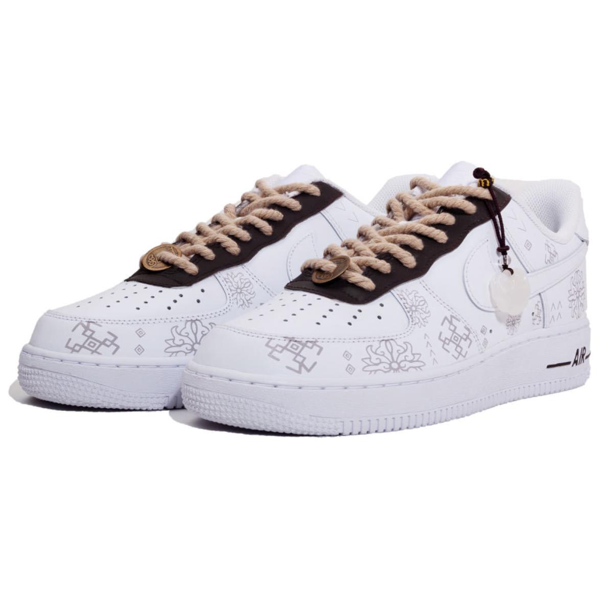 Shop 【客製球鞋】 Nike Air Force 1 玉如意 牛皮革 新中式  國風 鍚梵藝境 復古百搭 防滑耐磨 低筒 板鞋 男款 棕白