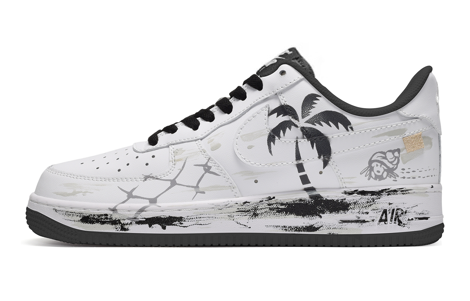 Buy [Sepatu Custom] Nike Air Force 1 Low 'Brushstroke Pohon Kelapa Lautan' DV1331-100(TeamE-女款听海黑白灰)