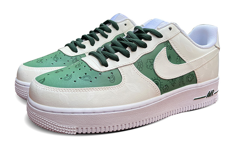 Lookbook 나이키 에어포스 1 로우 '캐슈플라워 - 그린오트화이트' (커스텀) DH2920-111(TeamD-腰果花手绘彩绘绿米白)