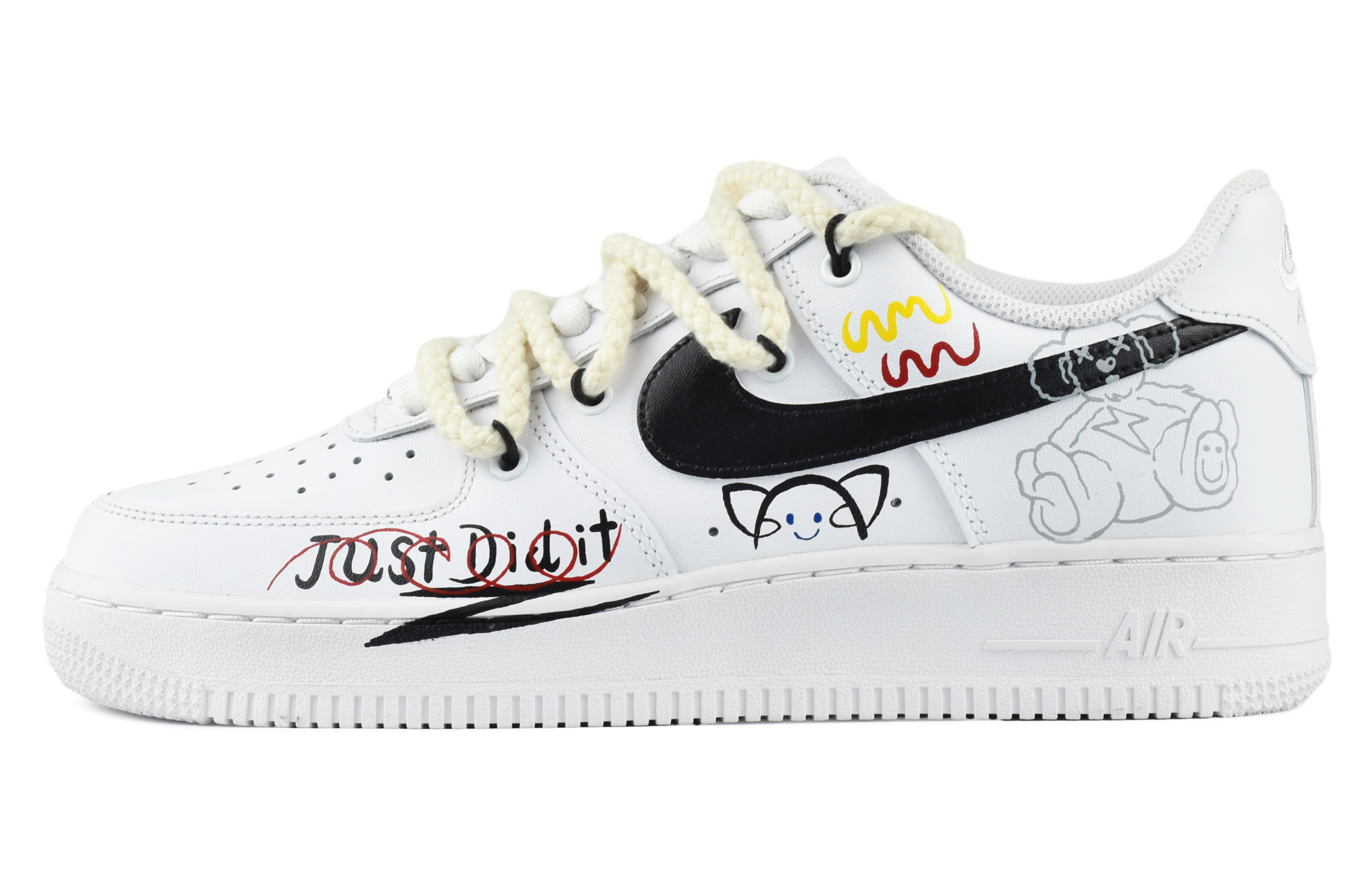 Buy [Sepatu Kustom] Nike Air Force 1 Low 'Grafiti Kucing dan Beruang' CW2288-111(TeamD-男款小熊涂鸦)