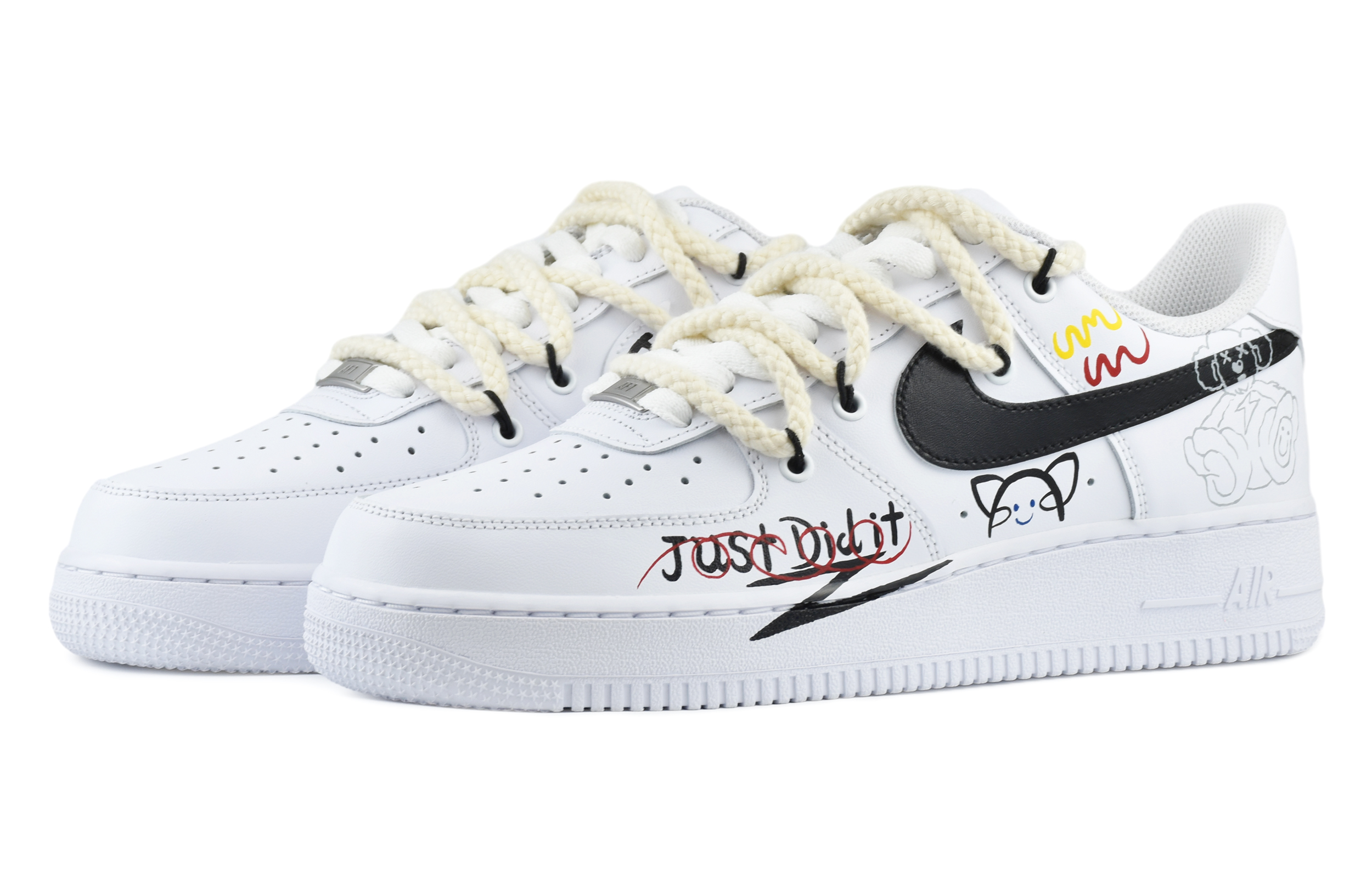 Lookbook [Sepatu Kustom] Nike Air Force 1 Low 'Grafiti Kucing dan Beruang' CW2288-111(TeamD-男款小熊涂鸦)