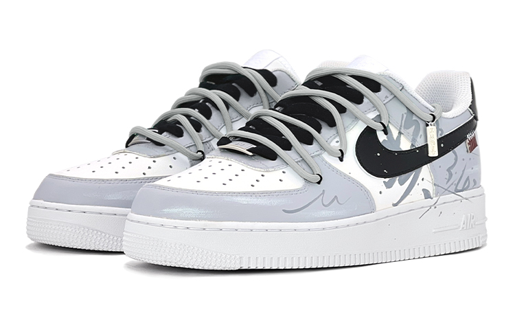 Shop [Kasut Custom] Nike Air Force 1 Rendah 'Kaligrafi Cina - Kelabu Putih' CW2288-111(TeamS-鸳鸯古风男S-BOX)