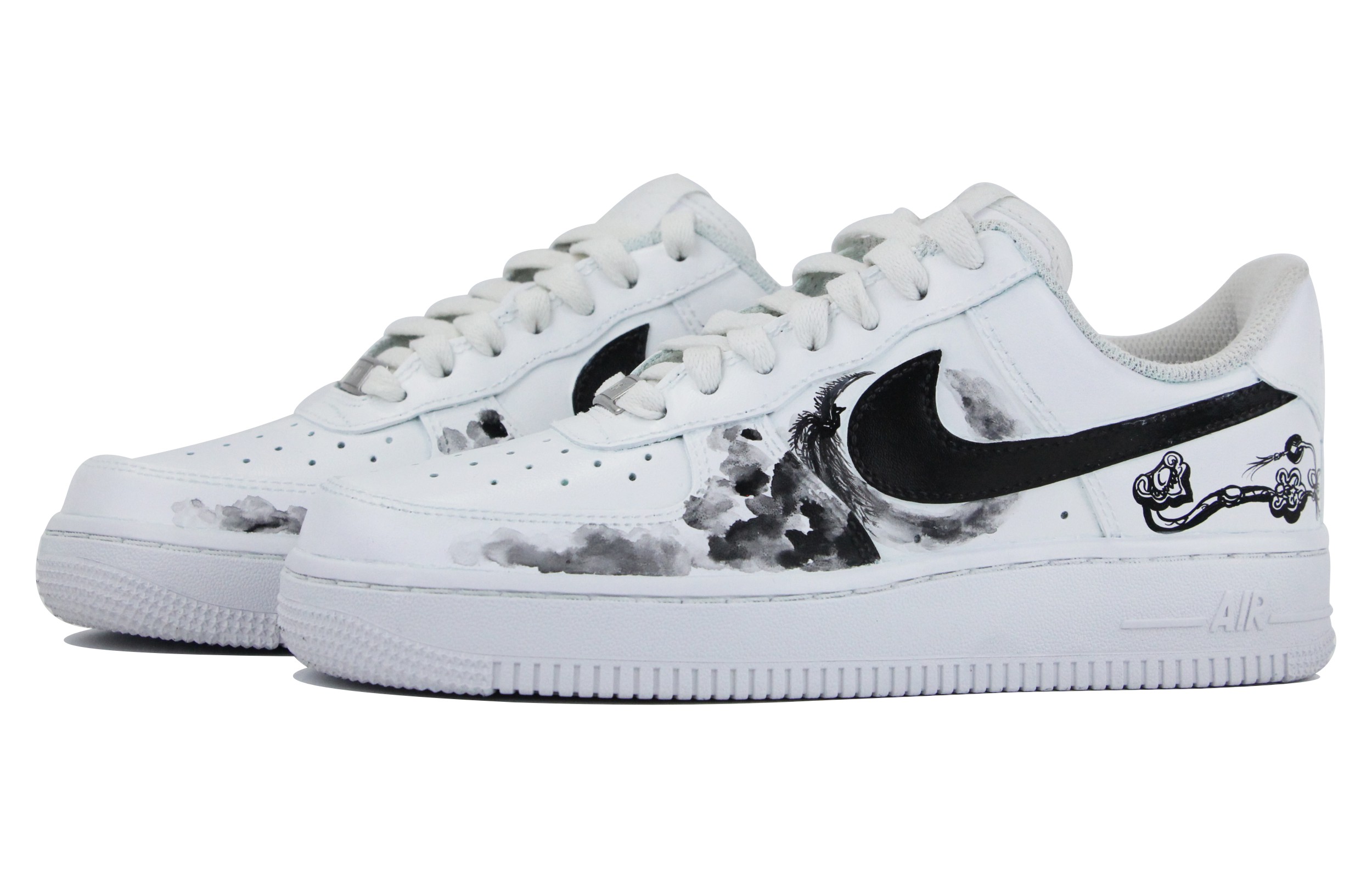 Lookbook [Sepatu Kustom] Nike Air Force 1 Low 'Gaya Cina Phoenix Hitam Putih' CW2288-111(Team39-AMY59凤求凰)