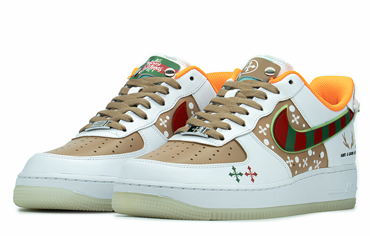 Lookbook [定制鞋款] 耐克空军一号低帮 '圣诞礼物-手刻夜光鹿角雪花素皮红绿芝麻卡其' DO2333-101(TeamA-AF1圣诞图章红绿卡其)