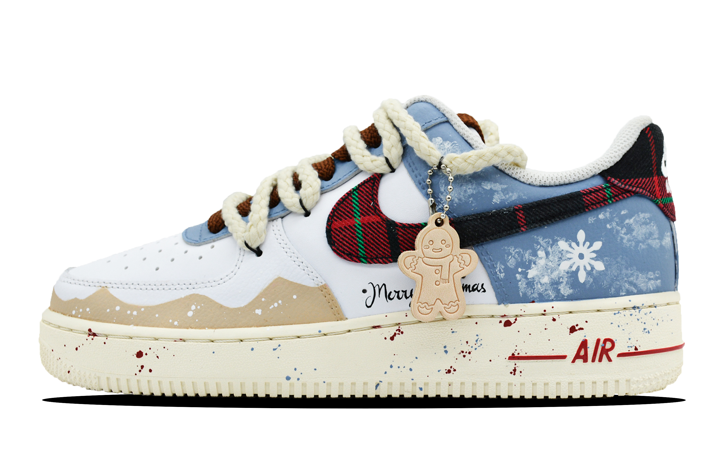 Buy Kasut Custom Nike Air Force 1 Rendah 'Christmas Party Karamel Biru Merah' DV0789-100(Team28-男款圣诞派对)