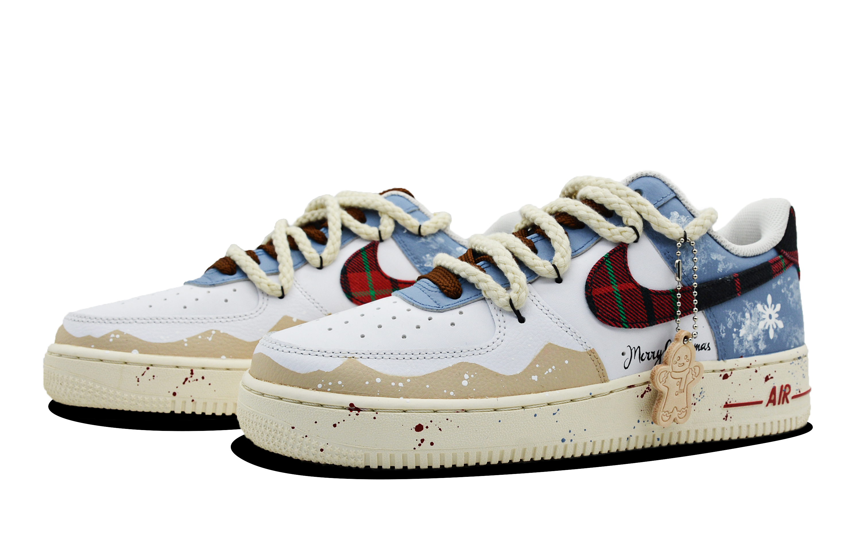 Shop Kasut Custom Nike Air Force 1 Rendah 'Christmas Party Karamel Biru Merah' DV0789-100(Team28-男款圣诞派对)