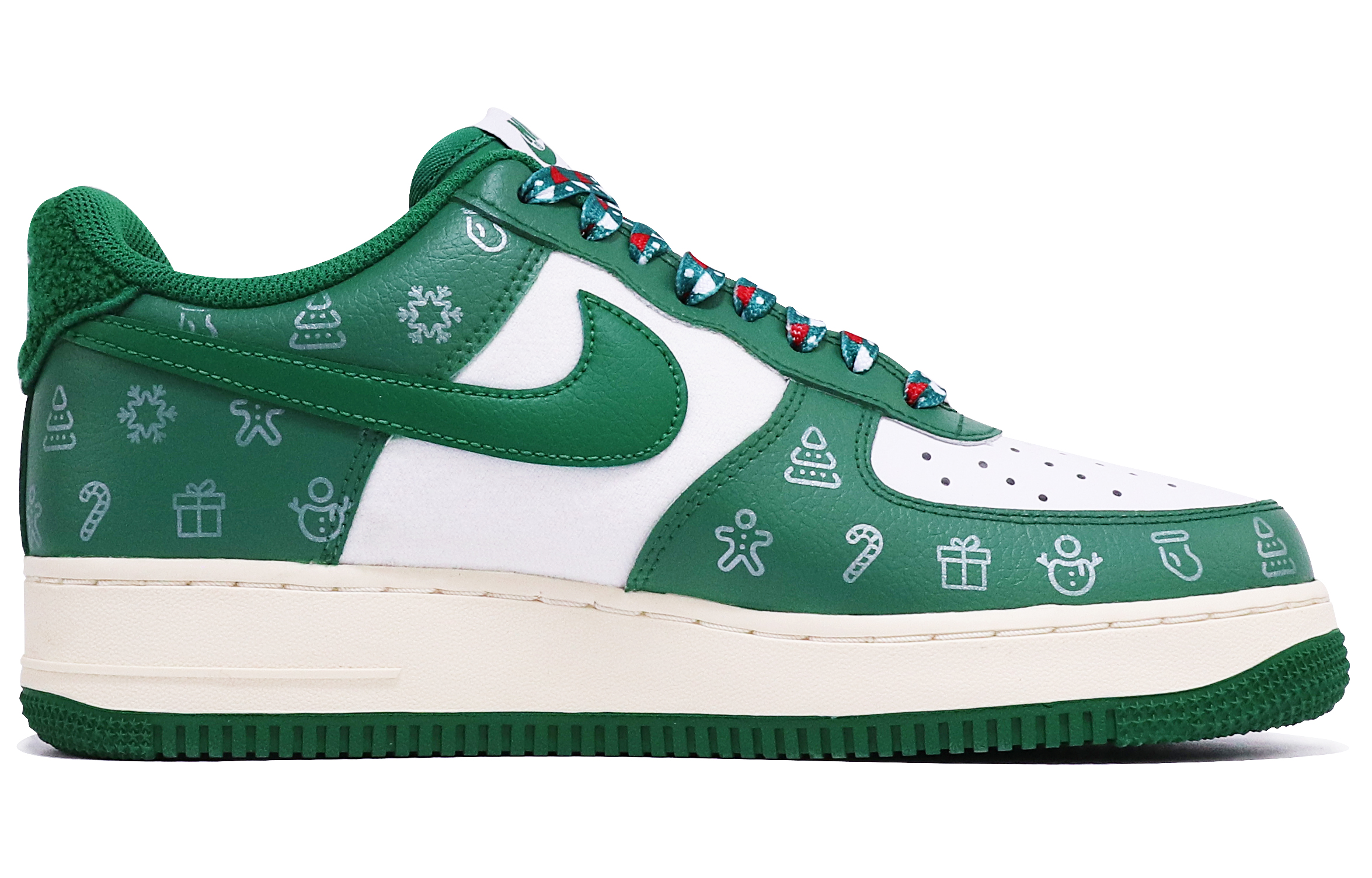 Order [Nike Air Force 1 Pria] Edisi Natal Putih-Hijau-Perak 'Christmas Snowflake' DO5220-131(TeamTen-男款圣诞涂鸦绿)
