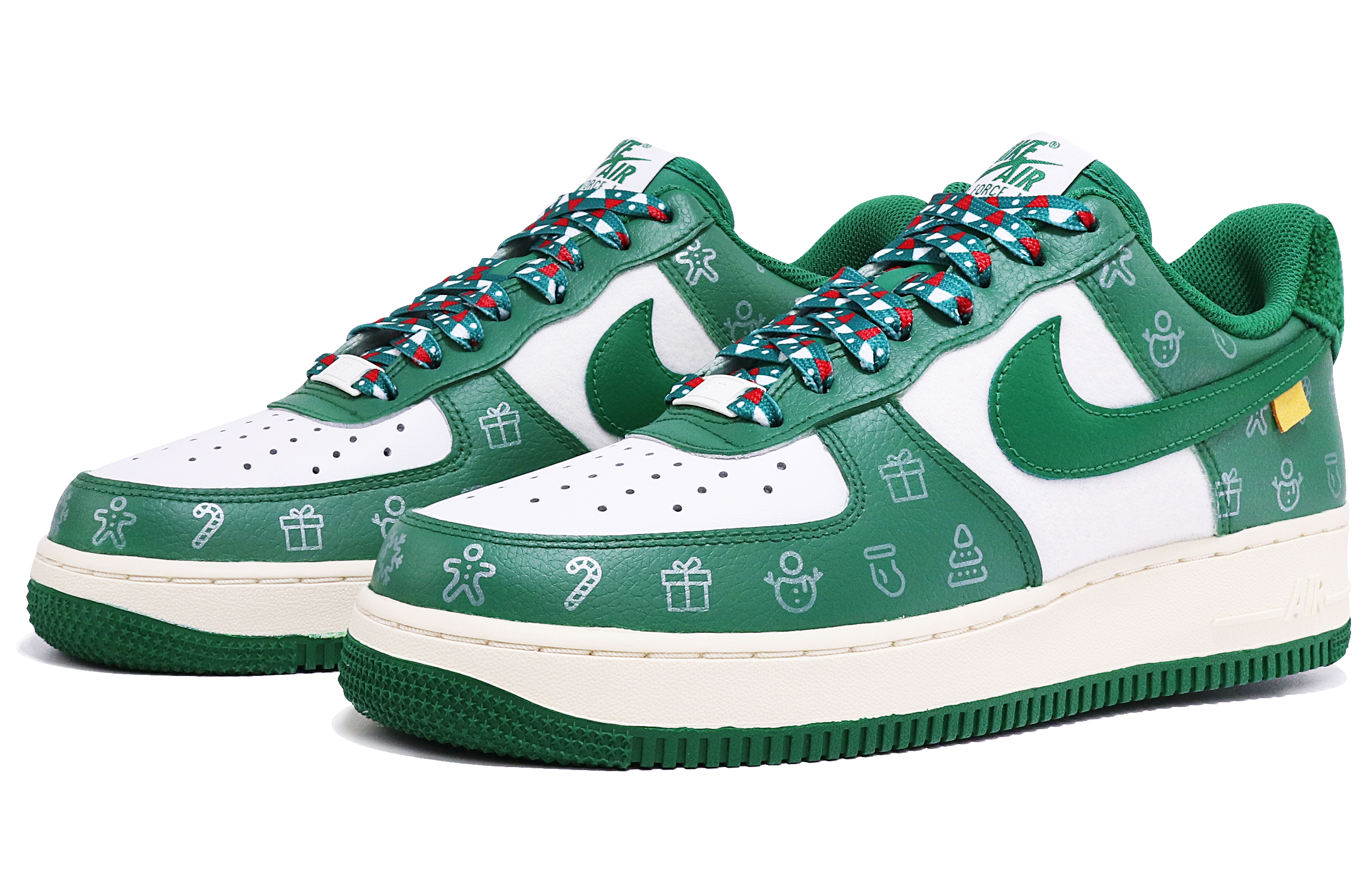 Lookbook [Nike Air Force 1 Pria] Edisi Natal Putih-Hijau-Perak 'Christmas Snowflake' DO5220-131(TeamTen-男款圣诞涂鸦绿)