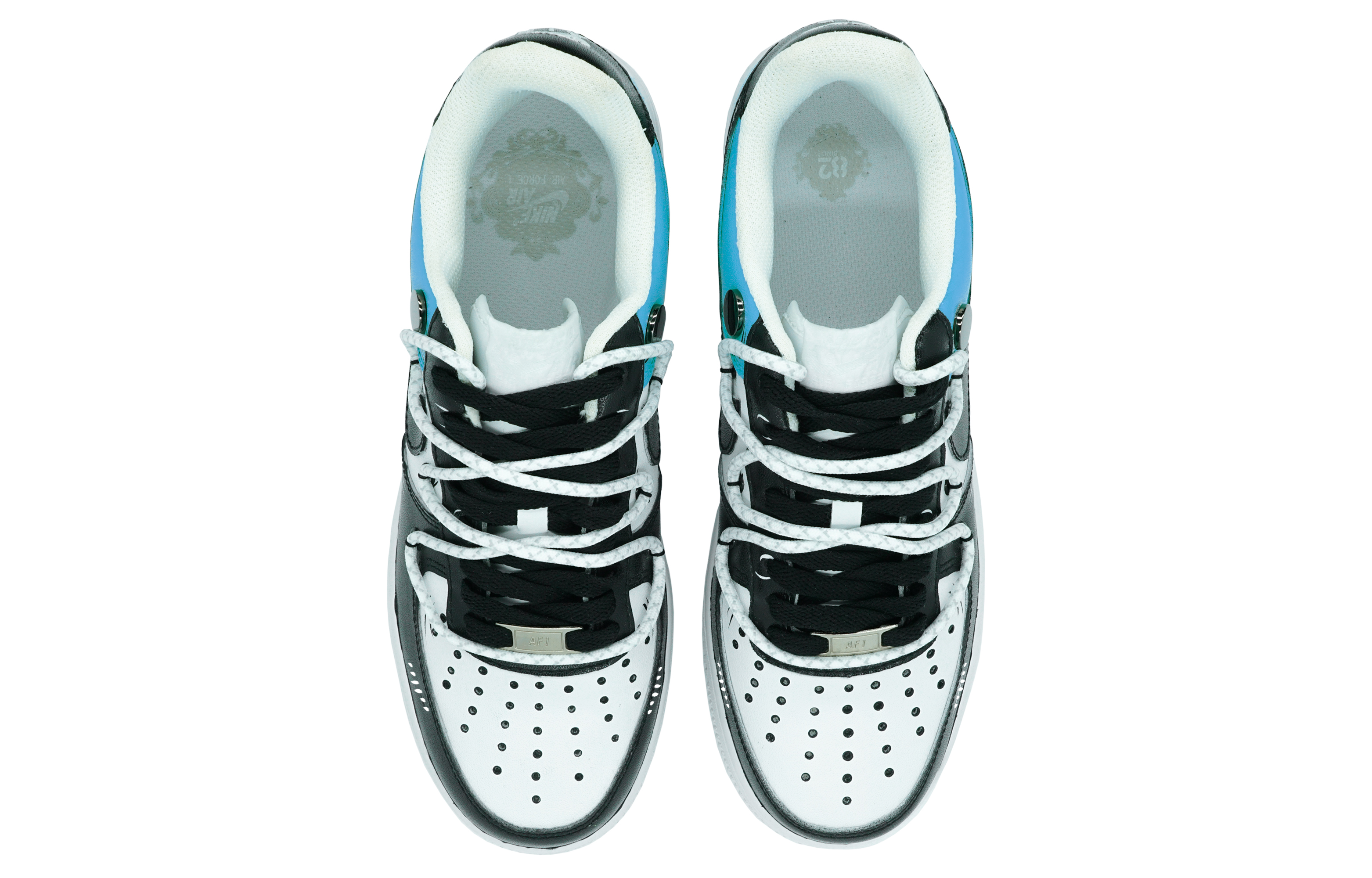 Shop 【定制球鞋】Nike Air Force 1 Low 7 經典黑藍碰撞 二次元 手繪細線 電鍍金屬扣 壹心製造 低幫 板鞋 男款 白黑藍