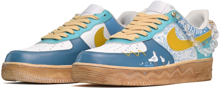 【定製球鞋】Nike Air Force 1 Low CUS DESIGN 手繪風景 海邊漫步 低幫 板鞋 男款 白藍黃 Lookbook 【定製球鞋】Nike Air Force 1 Low CUS DESIGN 手繪風景 海邊漫步 低幫 板鞋 男款 白藍黃