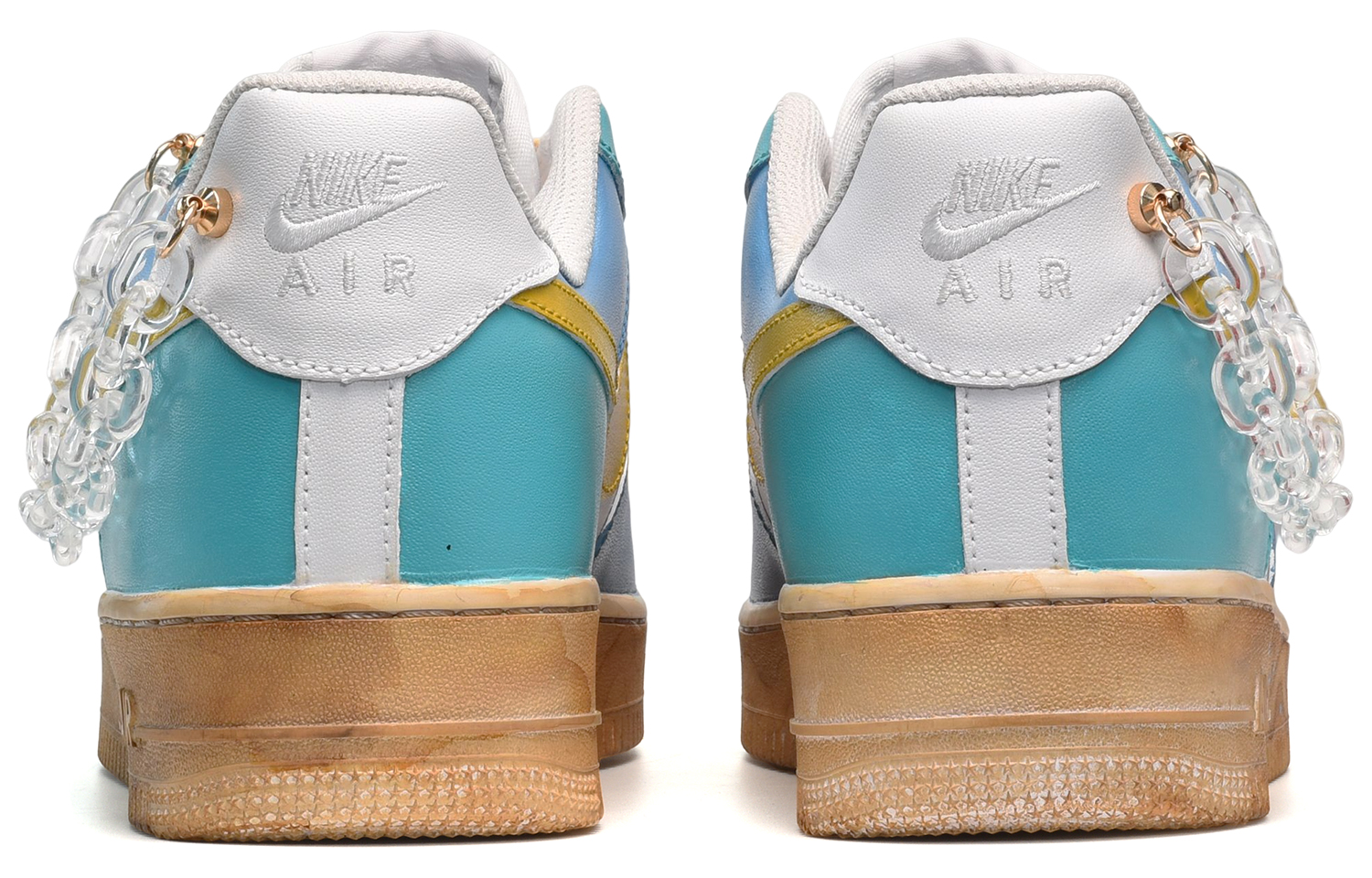 Shop 【定製球鞋】Nike Air Force 1 Low CUS DESIGN 手繪風景 海邊漫步 低幫 板鞋 男款 白藍黃