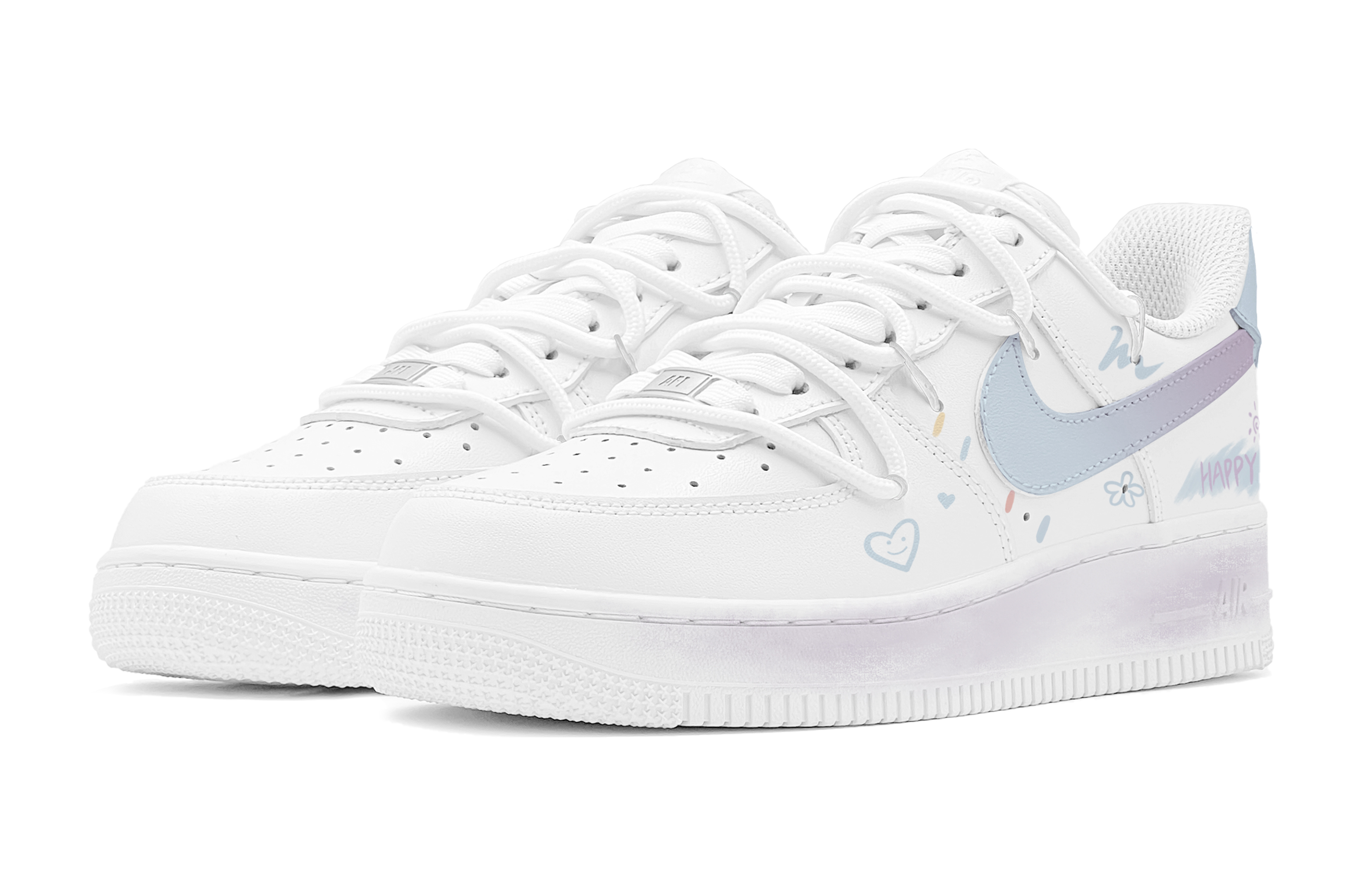 Lookbook [カスタムシューズ] ナイキ エア フォース 1 ロー 'カレッジ ハート グラフィティ - ブルーホワイト' CW2288-111(TeamS-快乐涂鸦男S-BOX)
