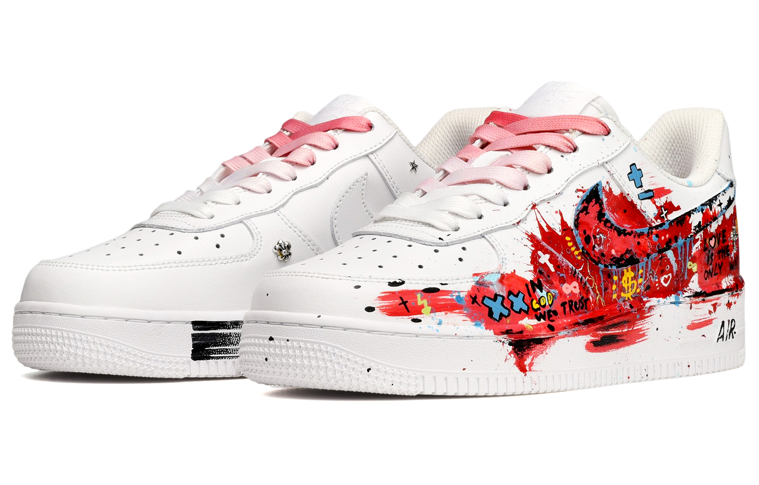 Lookbook [Kasut Custom] Nike Air Force 1 Low 'Grafiti Berwarna Merah Putih' CW2288-111(TeamE-男款彩色涂鸦红白)